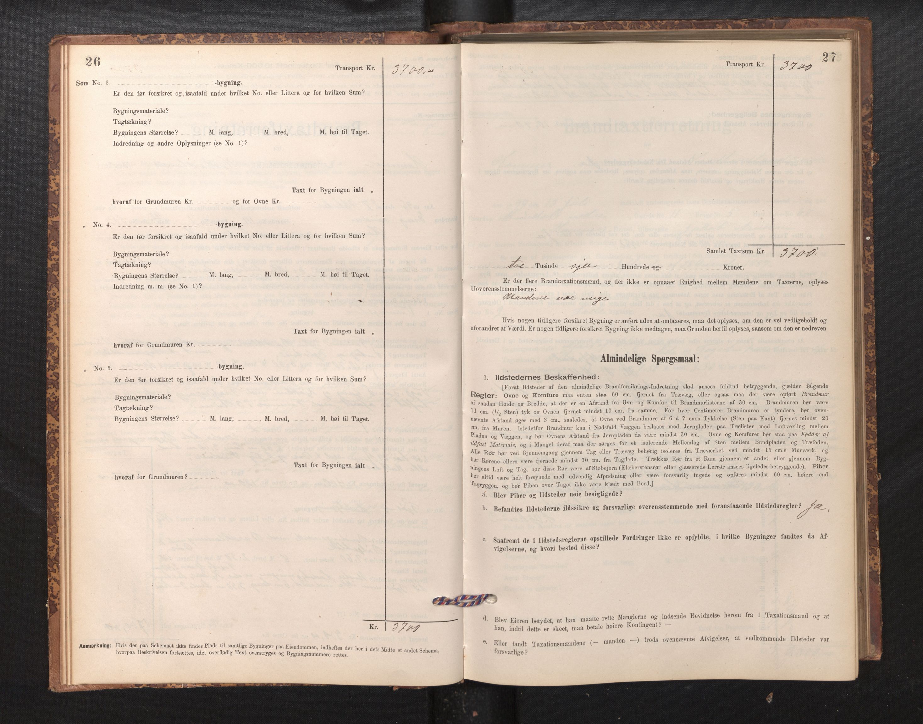 Lensmannen i Hamre, SAB/A-32601/0012/L0004: Branntakstprotokoll, skjematakst, 1895-1920, p. 26-27