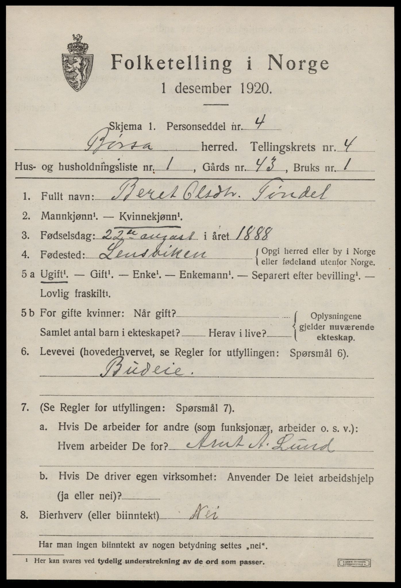 SAT, 1920 census for Børsa, 1920, p. 2535