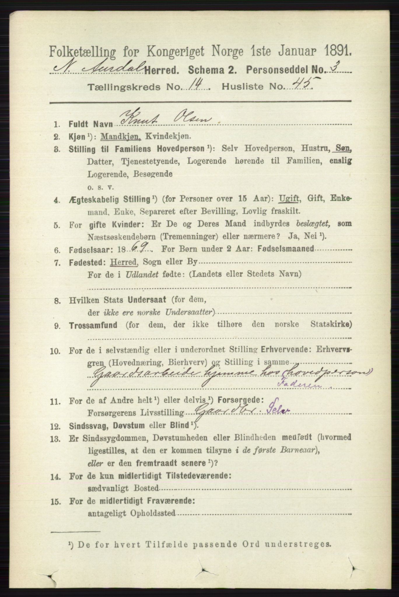 RA, 1891 census for 0542 Nord-Aurdal, 1891, p. 5477