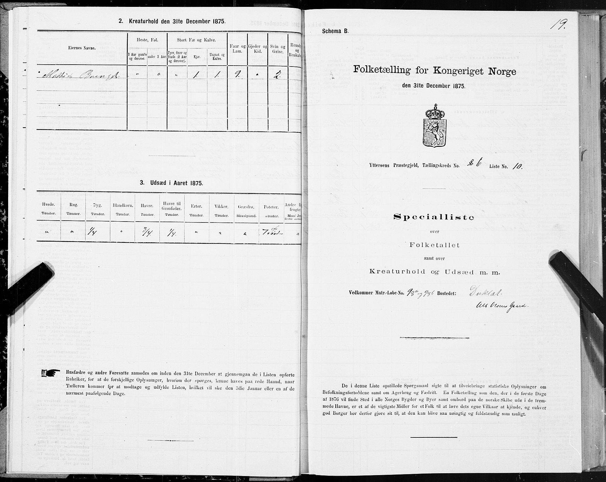 SAT, 1875 census for 1722P Ytterøy, 1875, p. 3019