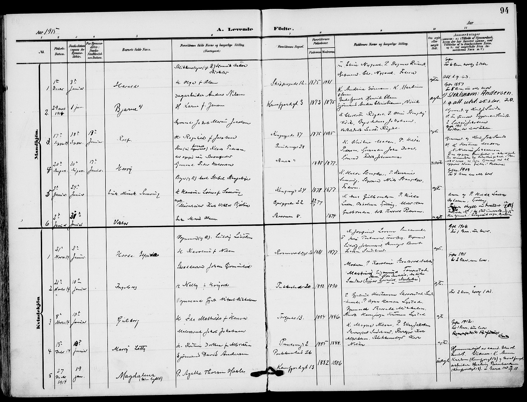 Sandefjord kirkebøker, AV/SAKO-A-315/F/Fa/L0005: Parish register (official) no. 5, 1906-1915, p. 94