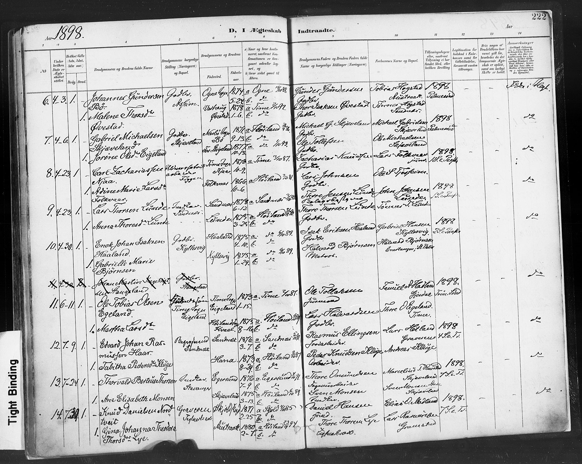 Høyland sokneprestkontor, AV/SAST-A-101799/001/30BA/L0013: Parish register (official) no. A 13.1, 1889-1898, p. 222