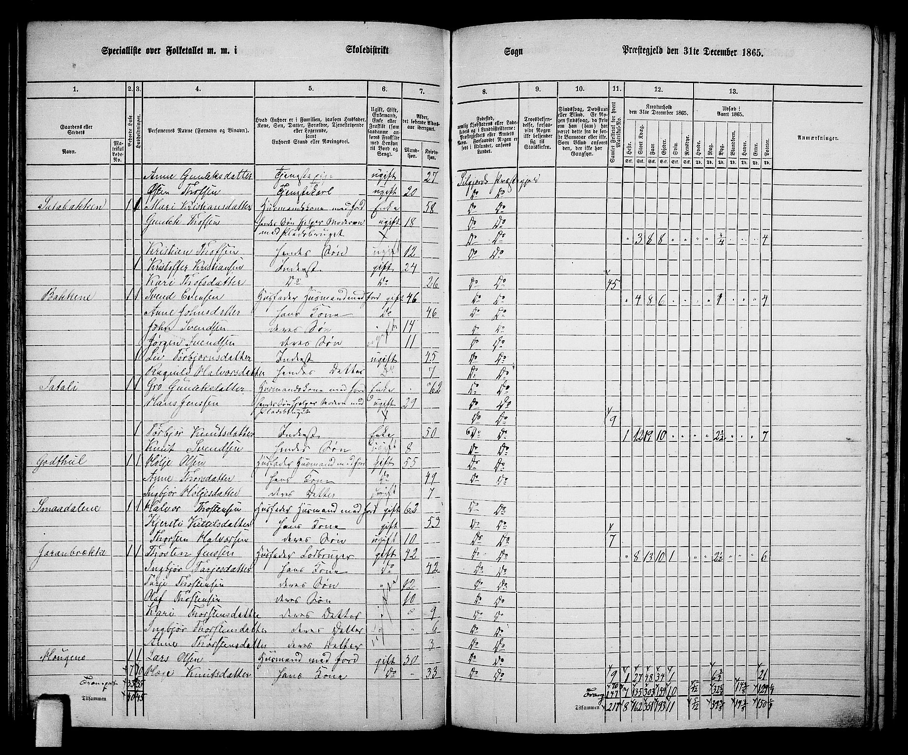 RA, 1865 census for Seljord, 1865, p. 84