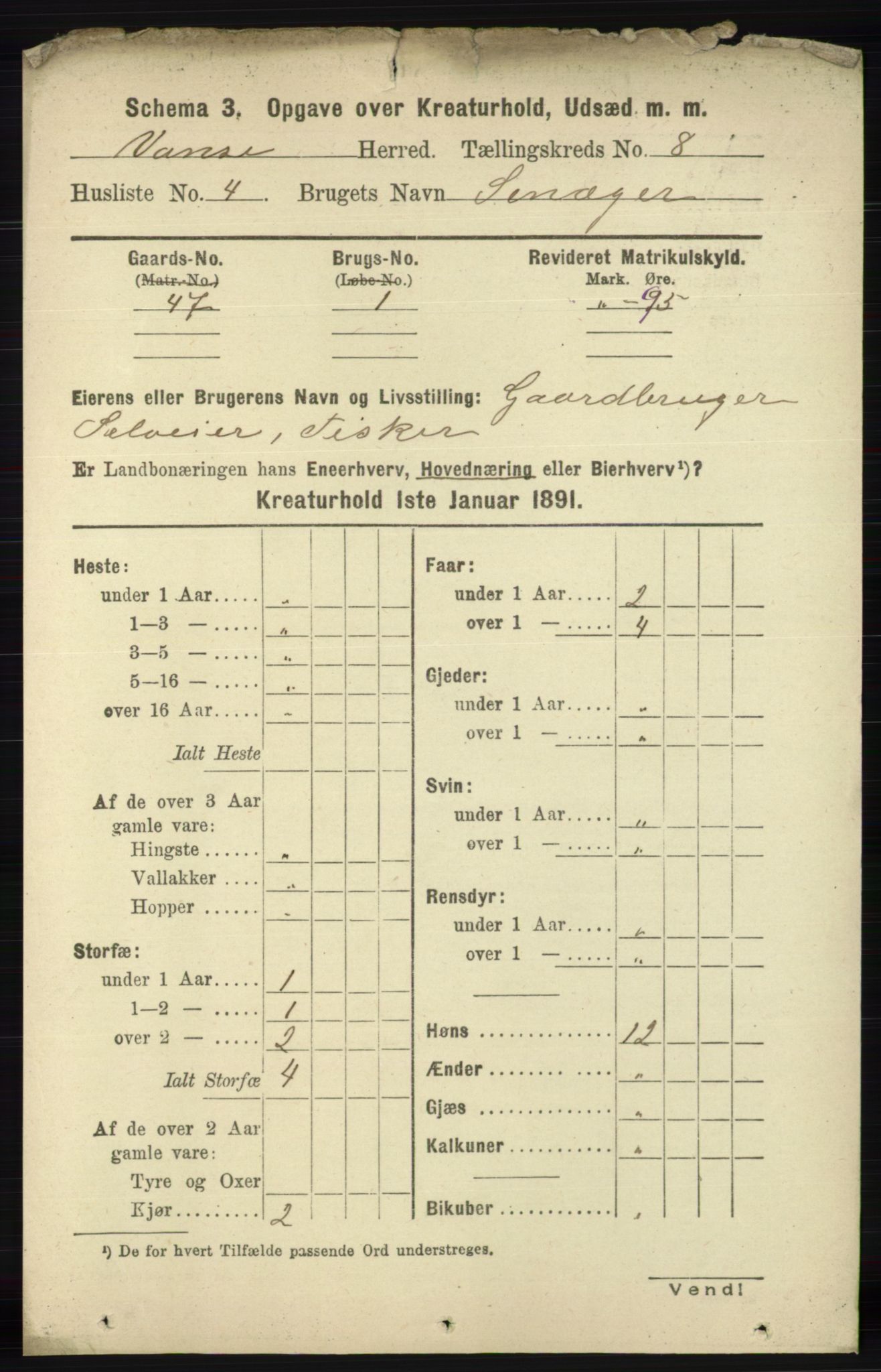 RA, 1891 census for 1041 Vanse, 1891, p. 9465