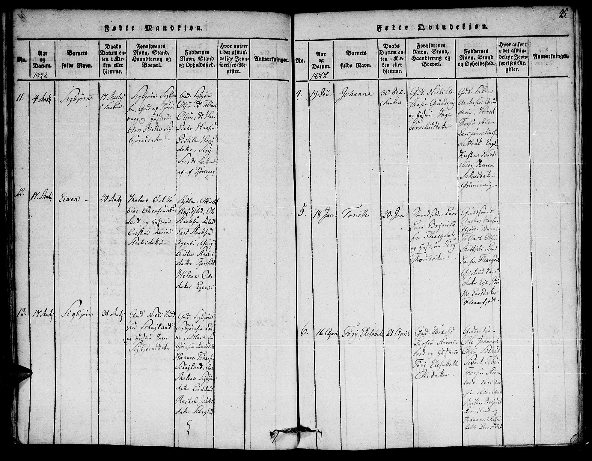 Flekkefjord sokneprestkontor, SAK/1111-0012/F/Fa/Fac/L0002: Parish register (official) no. A 2, 1815-1826, p. 45