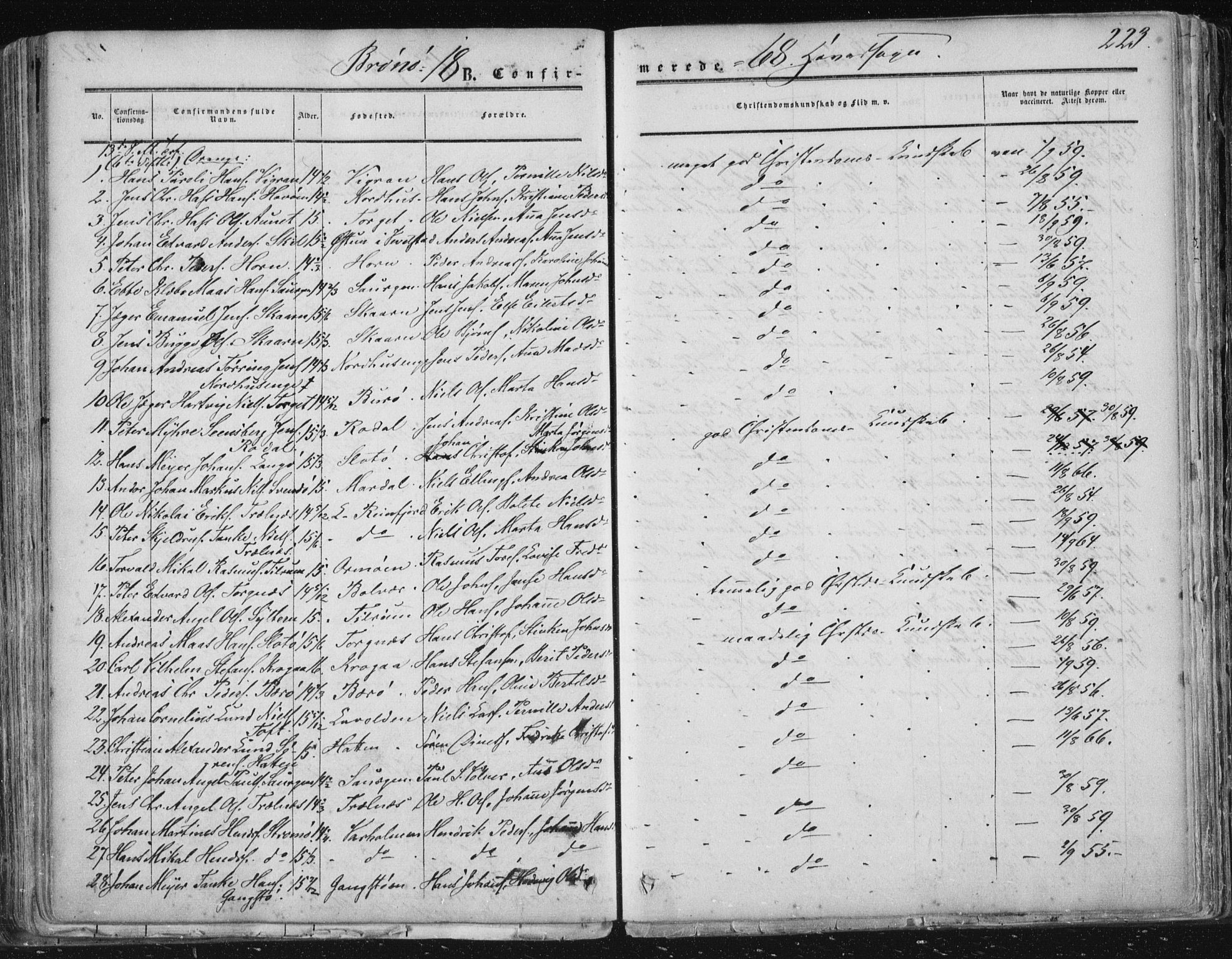 Ministerialprotokoller, klokkerbøker og fødselsregistre - Nordland, SAT/A-1459/813/L0198: Parish register (official) no. 813A08, 1834-1874, p. 223