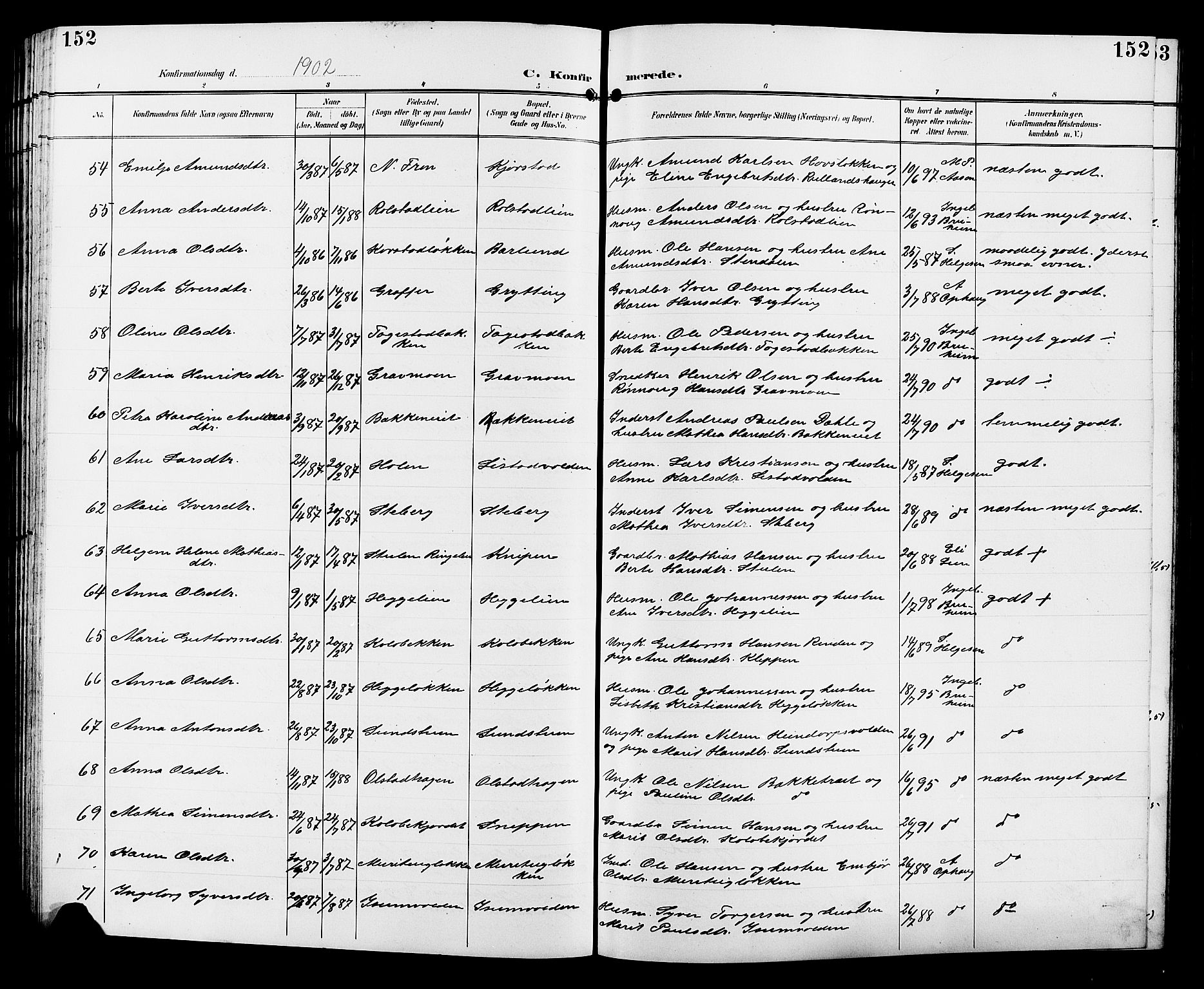 Sør-Fron prestekontor, SAH/PREST-010/H/Ha/Hab/L0004: Parish register (copy) no. 4, 1896-1911, p. 152