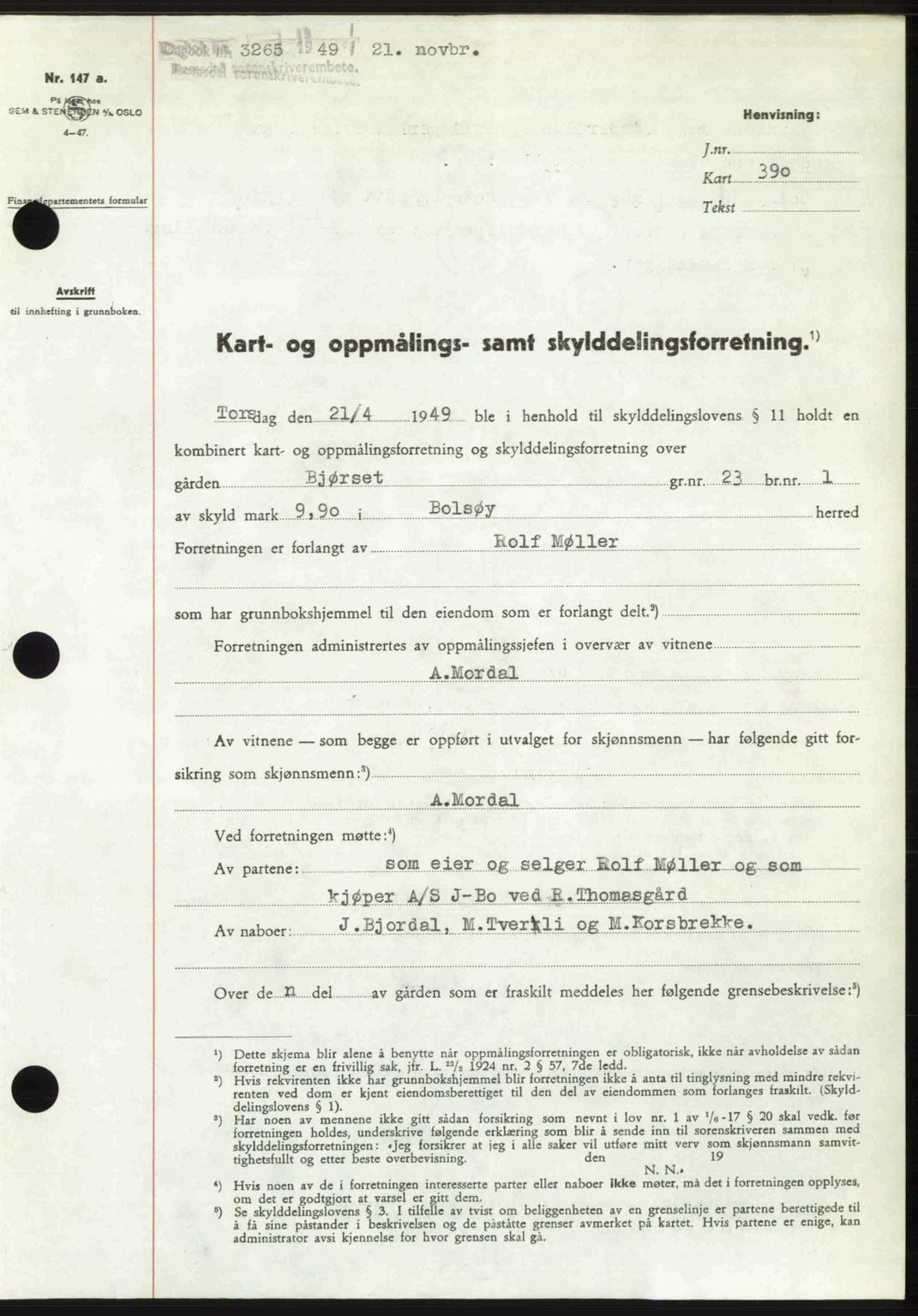 Romsdal sorenskriveri, AV/SAT-A-4149/1/2/2C: Mortgage book no. A31, 1949-1949, Diary no: : 3265/1949