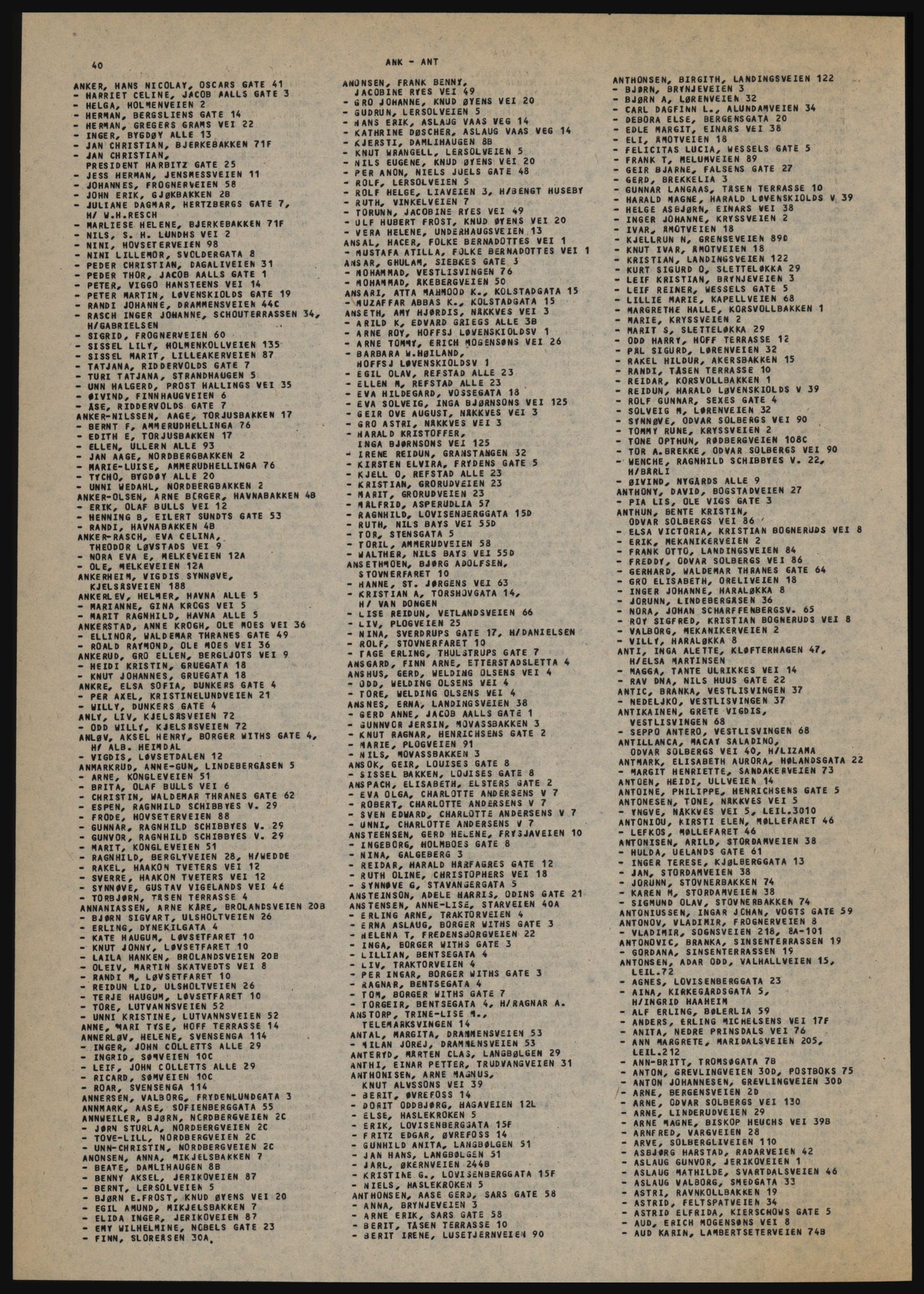 Kristiania/Oslo adressebok, PUBL/-, 1984-1985, p. 40