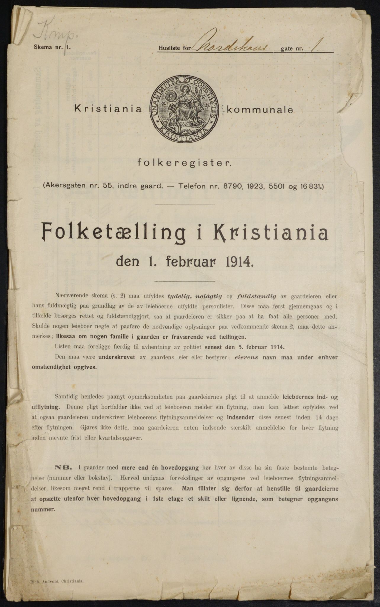 OBA, Municipal Census 1914 for Kristiania, 1914, p. 72449