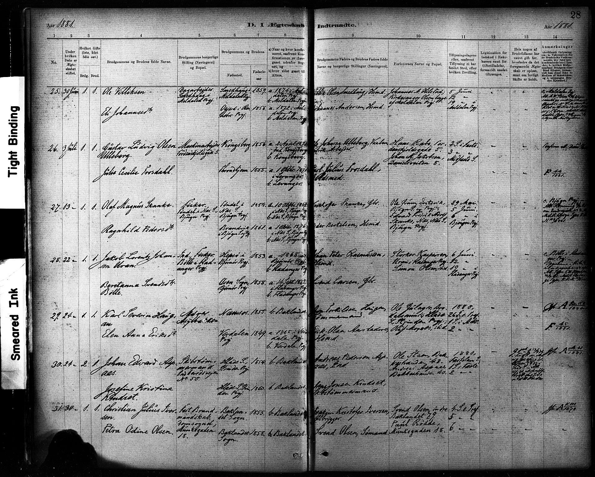 Ministerialprotokoller, klokkerbøker og fødselsregistre - Sør-Trøndelag, SAT/A-1456/604/L0189: Parish register (official) no. 604A10, 1878-1892, p. 28