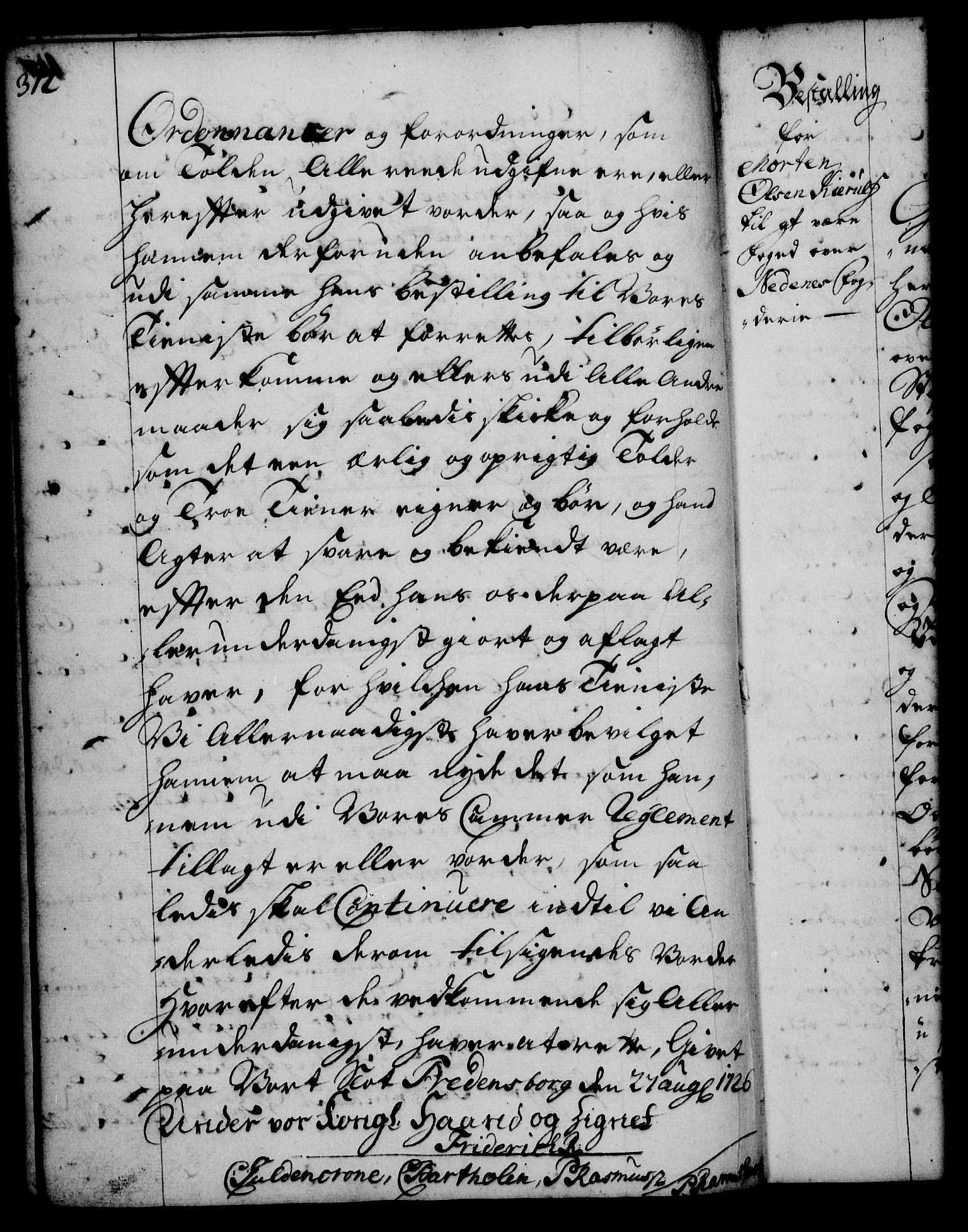 Rentekammeret, Kammerkanselliet, RA/EA-3111/G/Gg/Gge/L0001: Norsk bestallingsprotokoll med register (merket RK 53.25), 1720-1730, p. 312