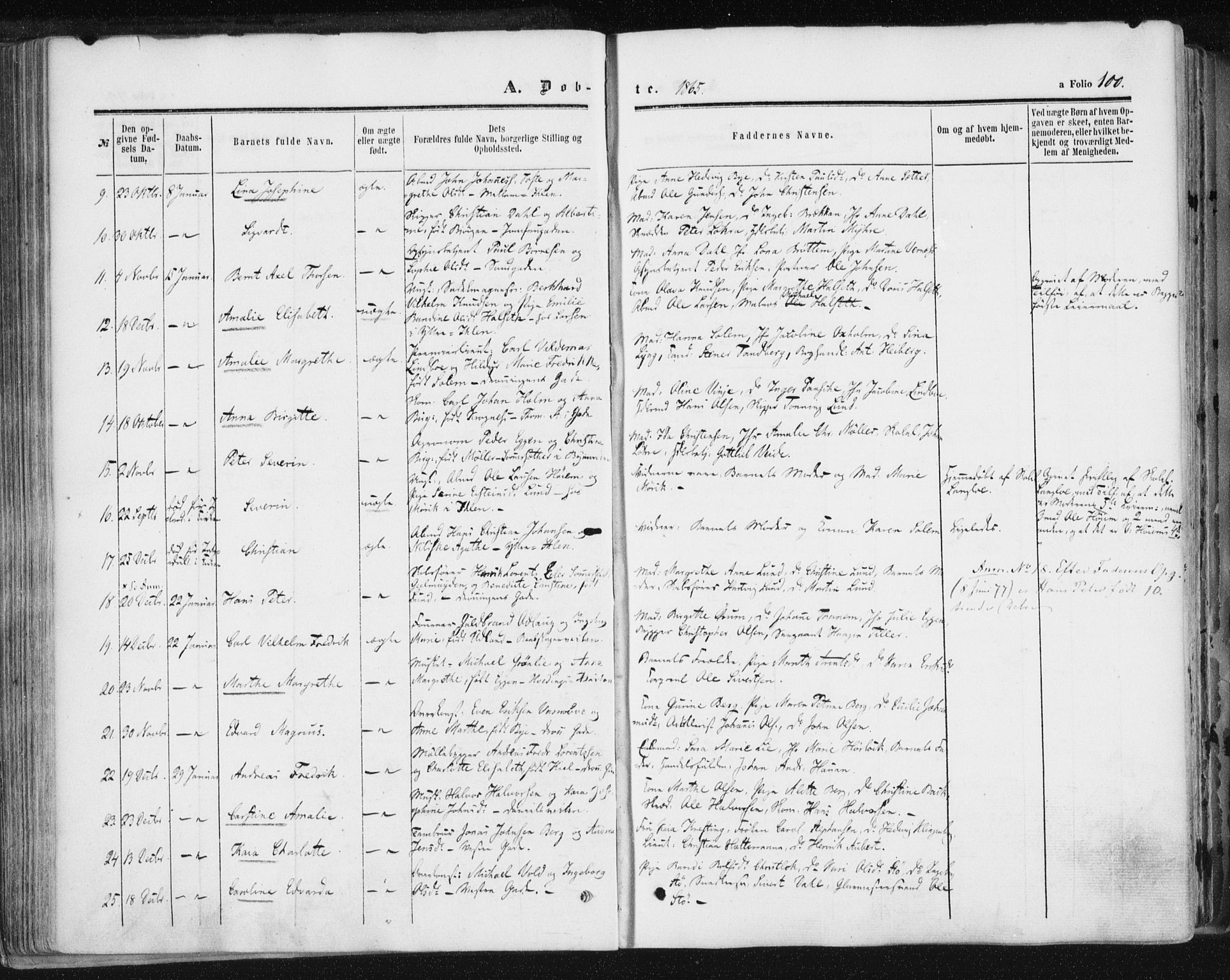 Ministerialprotokoller, klokkerbøker og fødselsregistre - Sør-Trøndelag, AV/SAT-A-1456/602/L0115: Parish register (official) no. 602A13, 1860-1872, p. 100