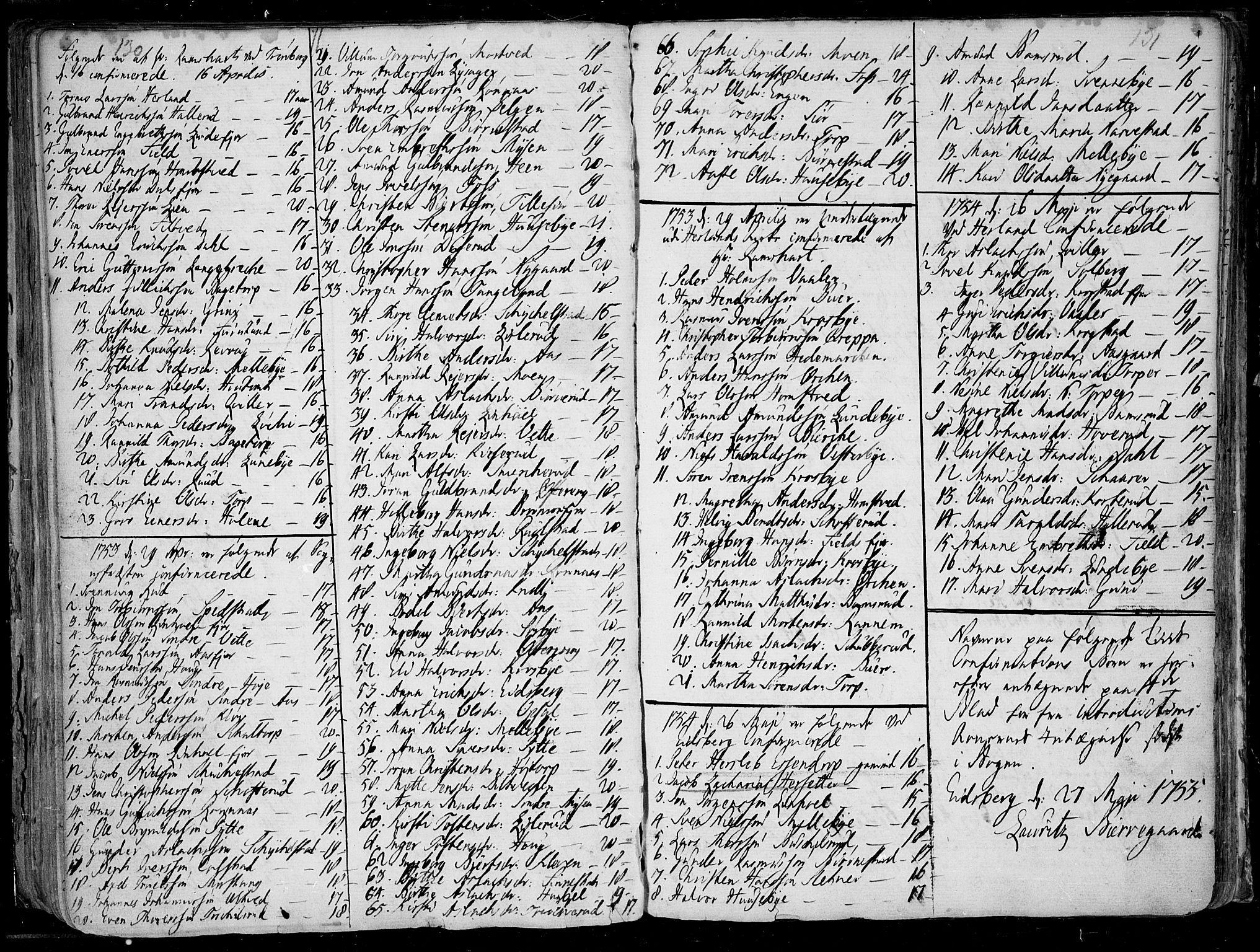 Eidsberg prestekontor Kirkebøker, SAO/A-10905/F/Fa/L0003: Parish register (official) no.  I 3, 1742-1758, p. 130-131