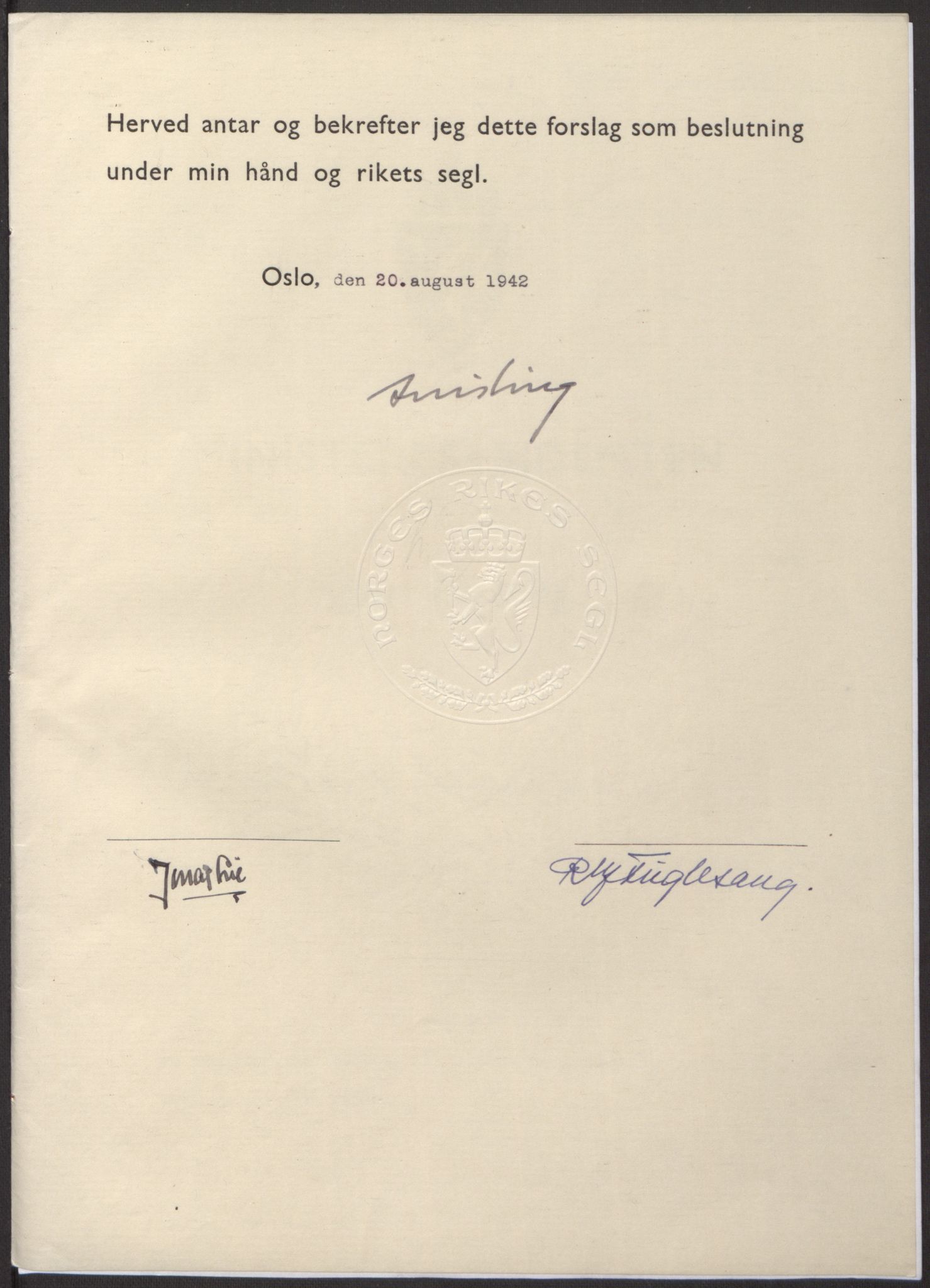 NS-administrasjonen 1940-1945 (Statsrådsekretariatet, de kommisariske statsråder mm), RA/S-4279/D/Db/L0098: Lover II, 1942, p. 275