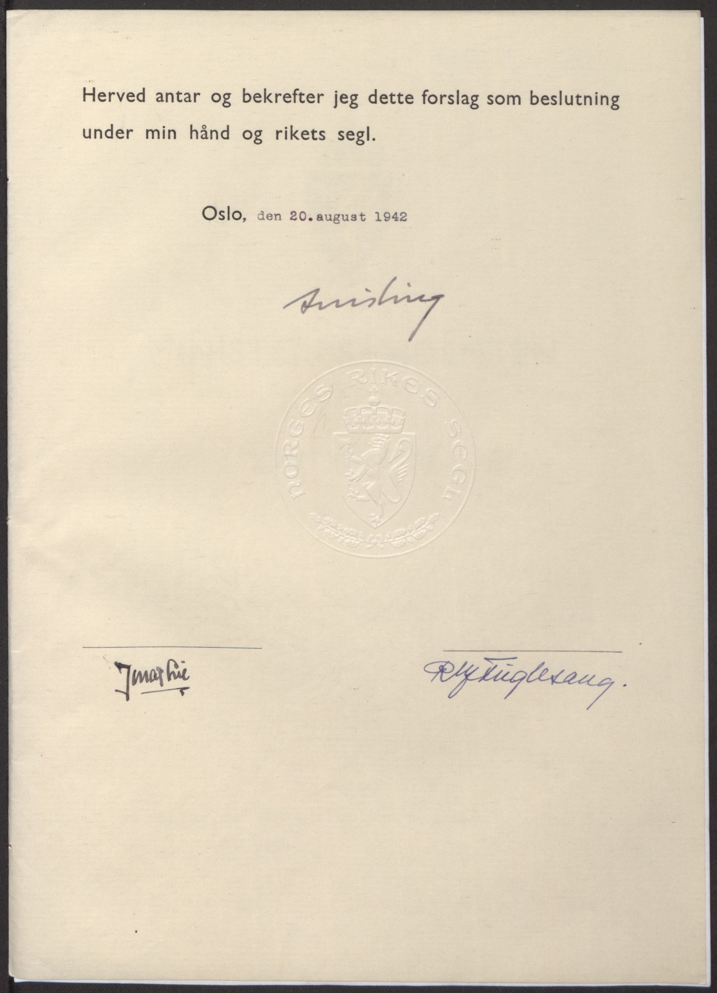 NS-administrasjonen 1940-1945 (Statsrådsekretariatet, de kommisariske statsråder mm), AV/RA-S-4279/D/Db/L0098: Lover II, 1942, p. 275