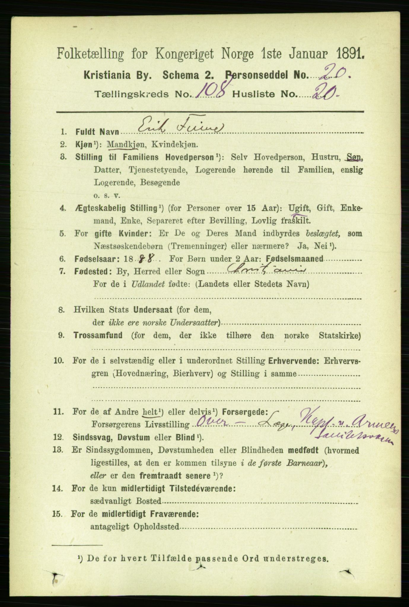 RA, 1891 census for 0301 Kristiania, 1891, p. 56074