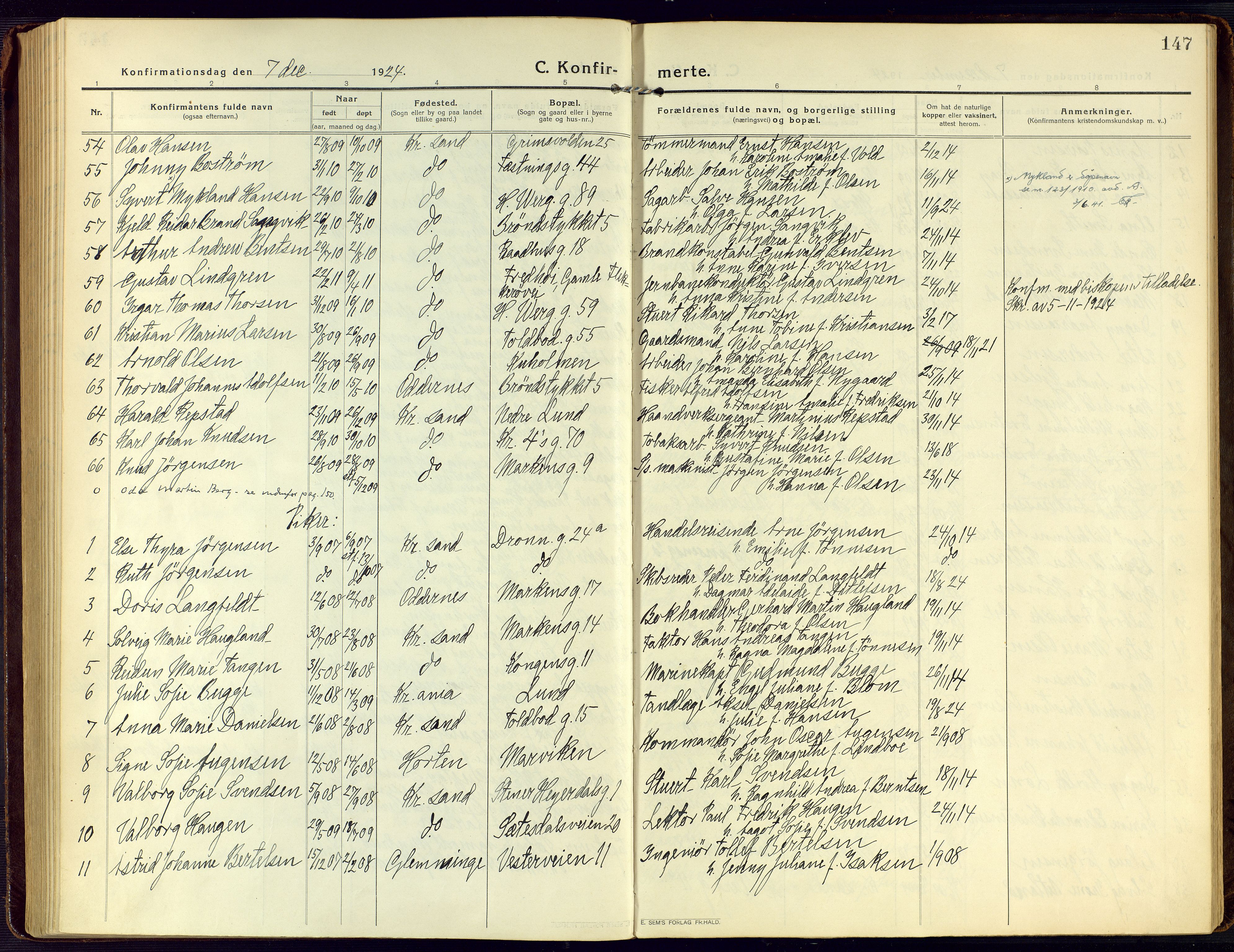 Kristiansand domprosti, SAK/1112-0006/F/Fa/L0026: Parish register (official) no. A 25, 1916-1928, p. 147