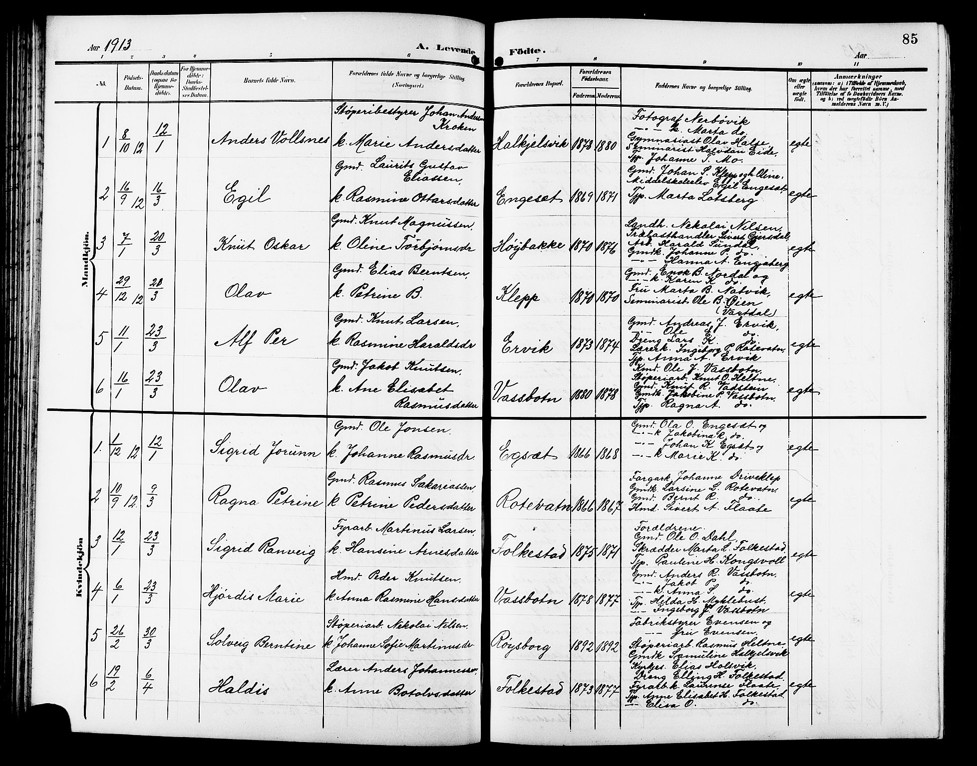 Ministerialprotokoller, klokkerbøker og fødselsregistre - Møre og Romsdal, SAT/A-1454/511/L0159: Parish register (copy) no. 511C05, 1902-1920, p. 85