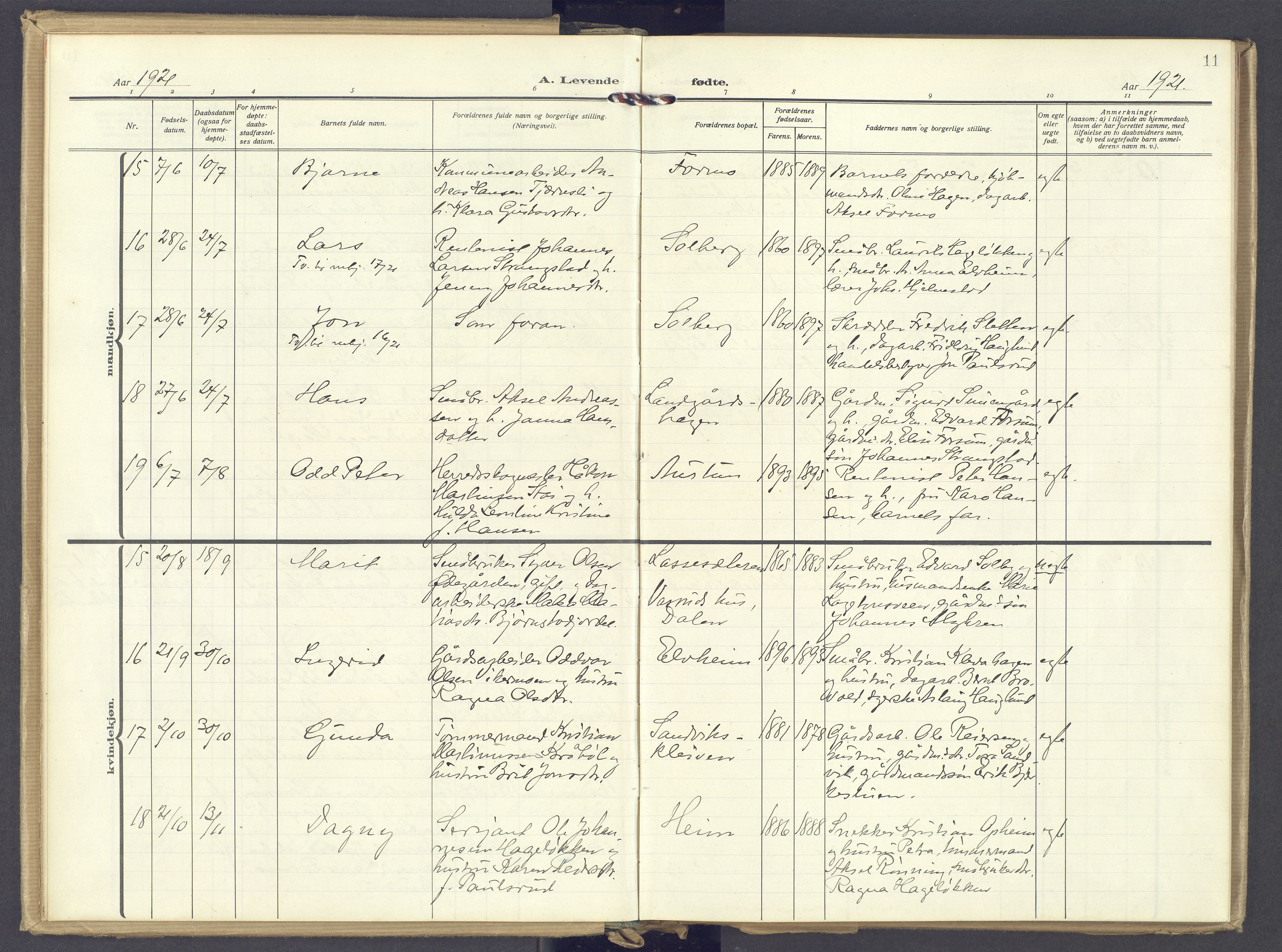 Øyer prestekontor, AV/SAH-PREST-084/H/Ha/Haa/L0014: Parish register (official) no. 14, 1919-1932, p. 11