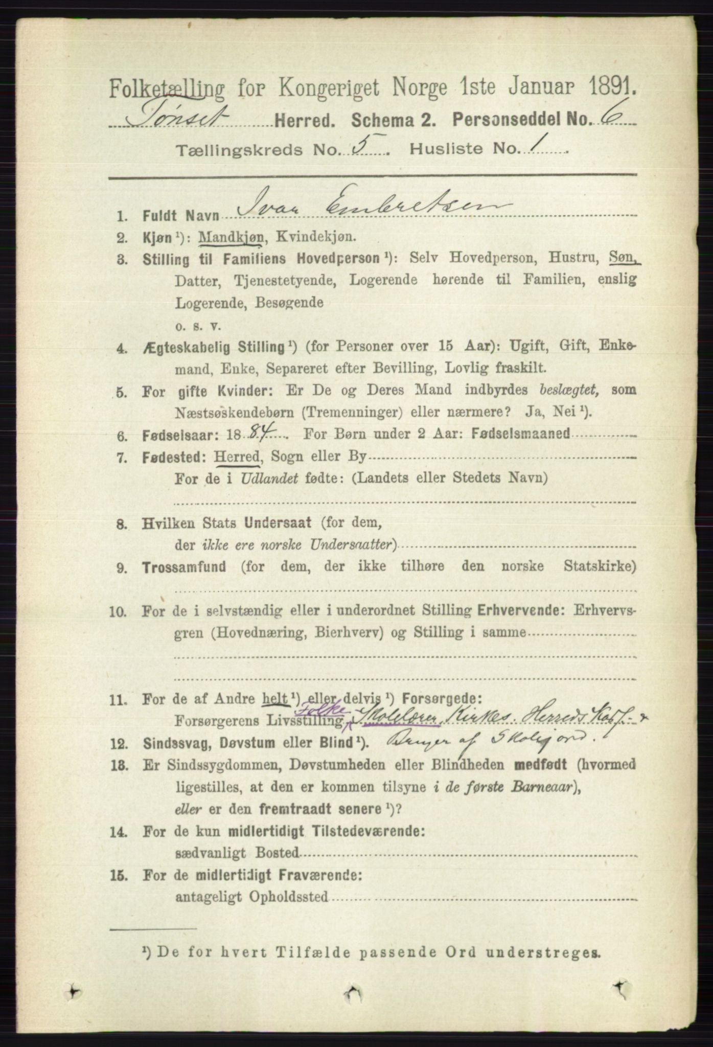 RA, 1891 census for 0437 Tynset, 1891, p. 1083