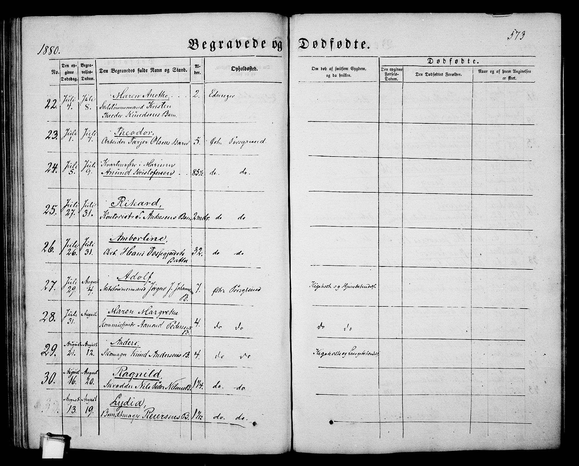 Porsgrunn kirkebøker , AV/SAKO-A-104/G/Gb/L0004: Parish register (copy) no. II 4, 1853-1882, p. 573