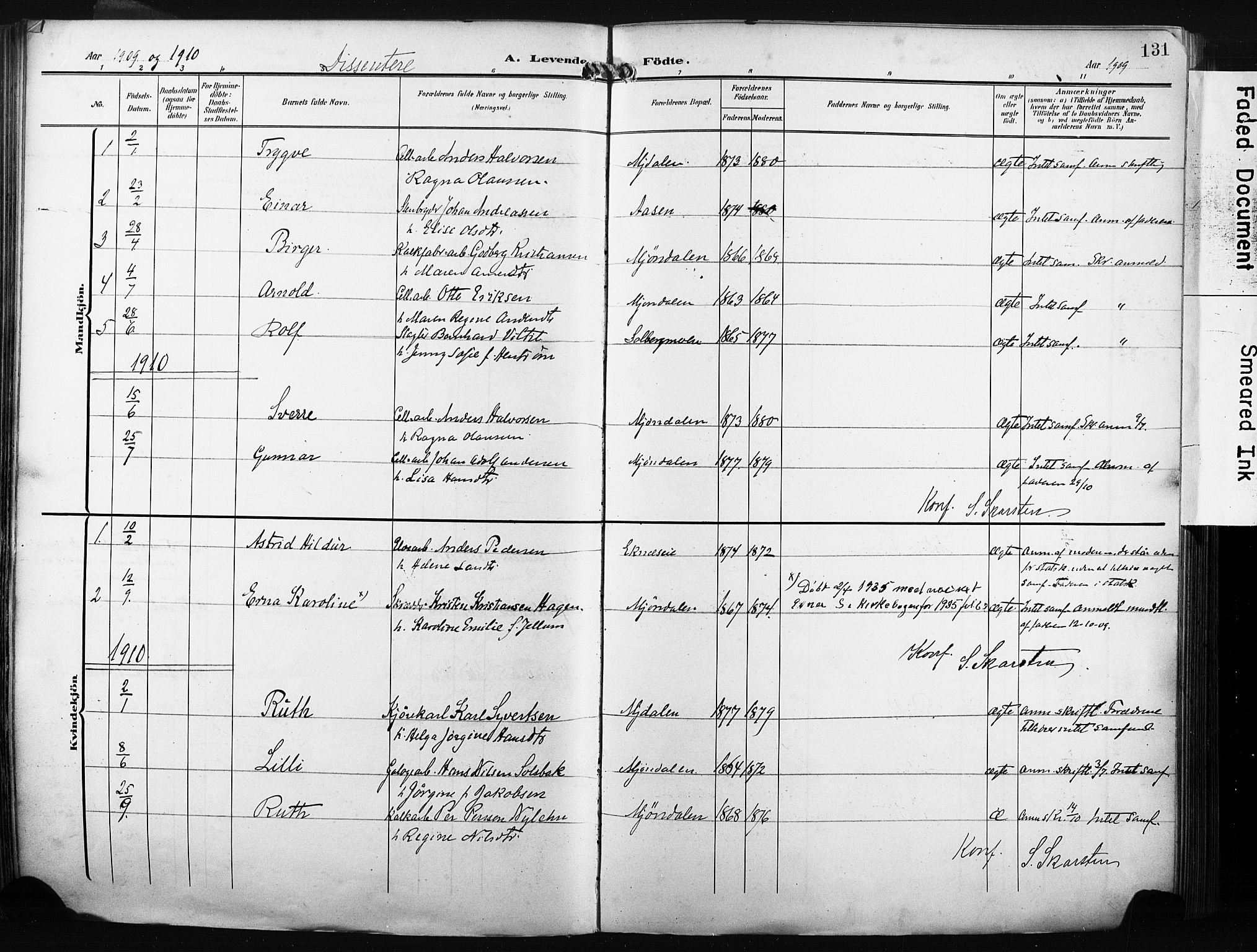 Nedre Eiker kirkebøker, AV/SAKO-A-612/F/Fa/L0006: Parish register (official) no. 6, 1906-1912, p. 131