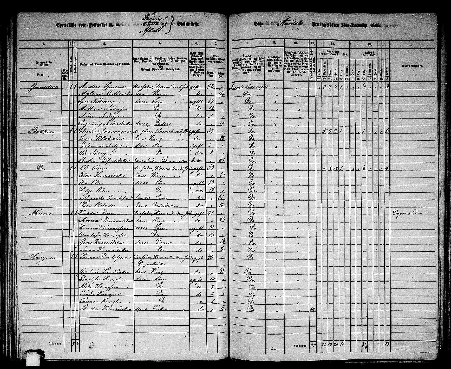 RA, 1865 census for Årdal, 1865, p. 83