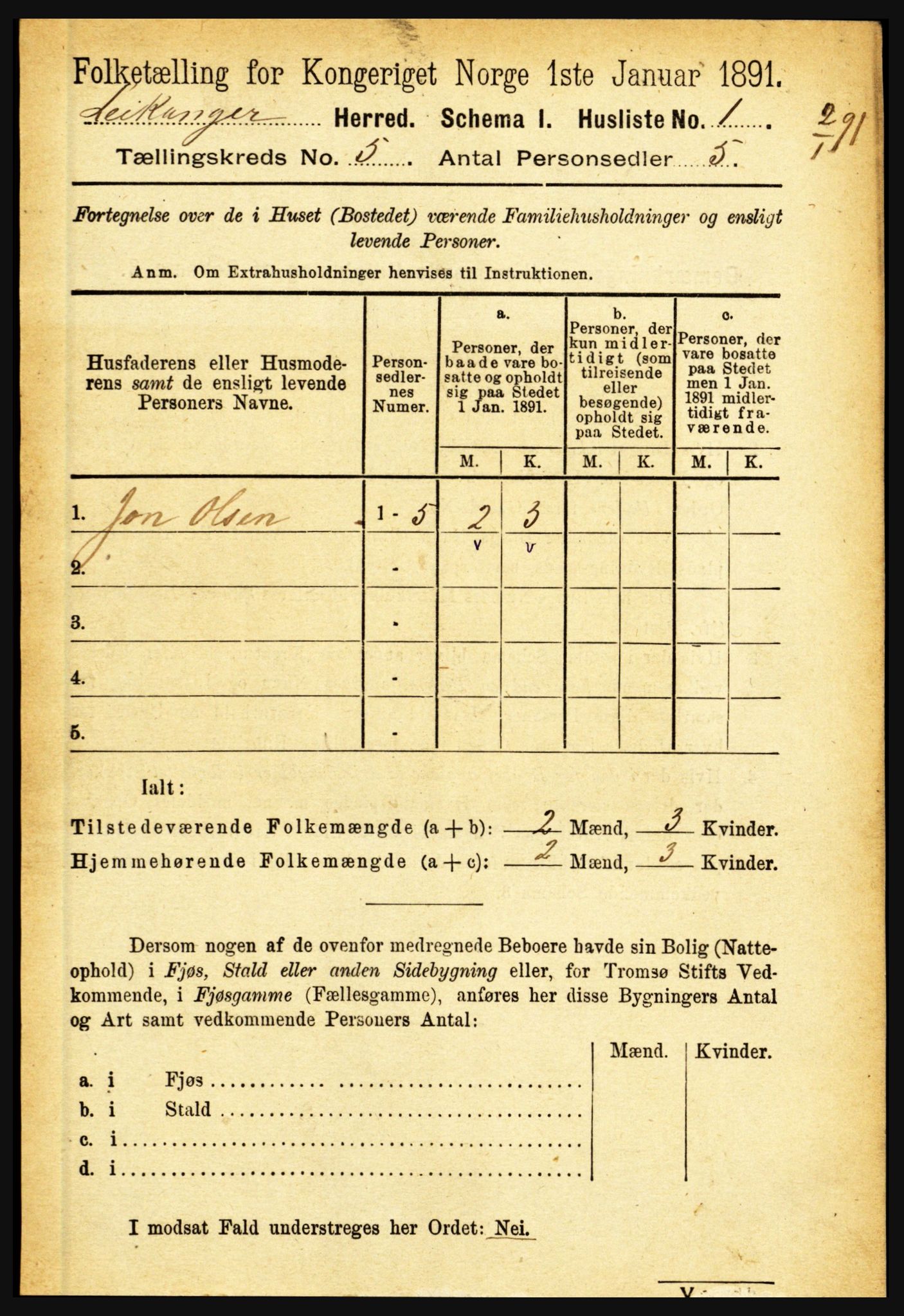 RA, 1891 census for 1419 Leikanger, 1891, p. 832