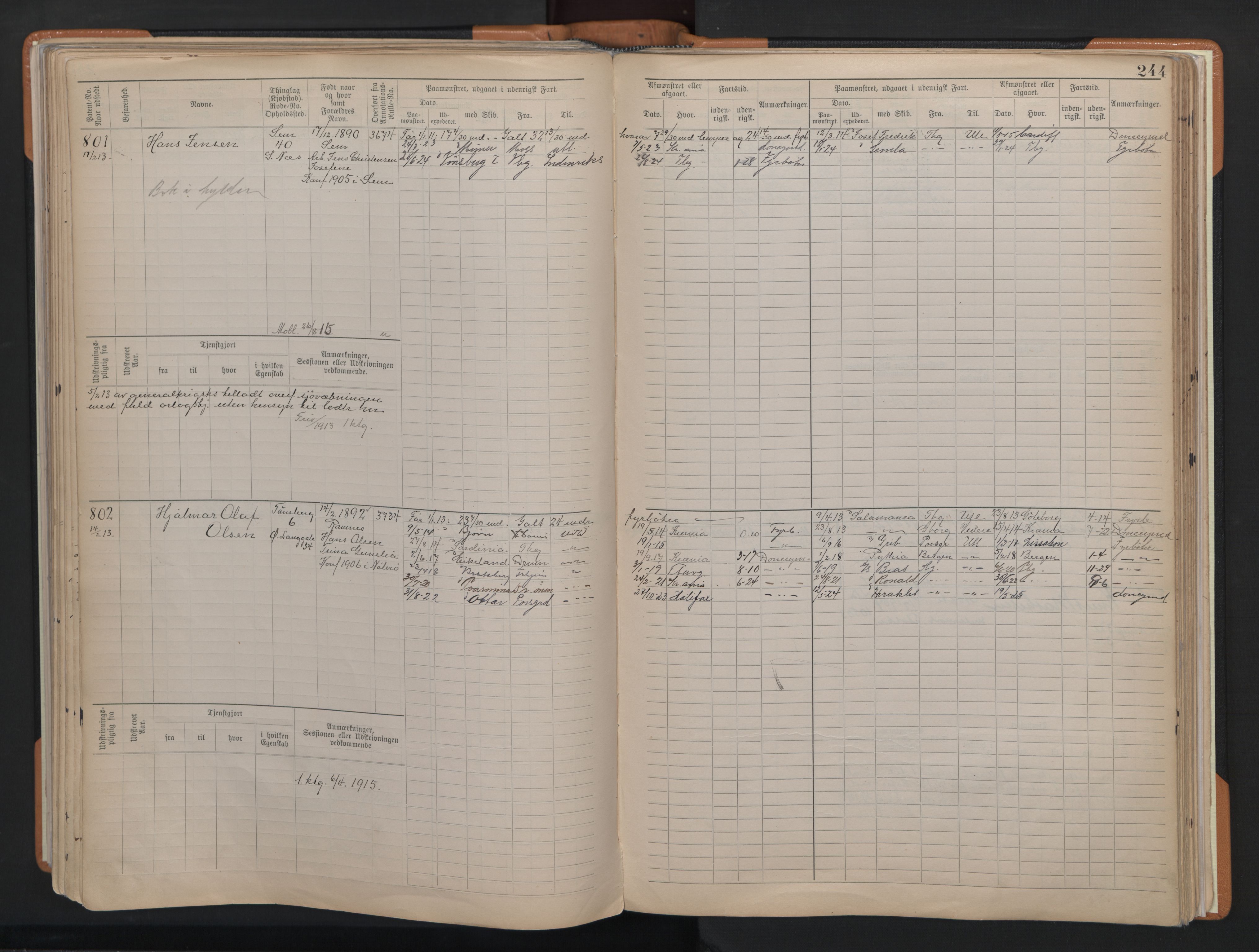 Tønsberg innrulleringskontor, AV/SAKO-A-786/F/Fe/L0004: Maskinist- og fyrbøterrulle Patent nr. 315-1079, 1902-1922, p. 244