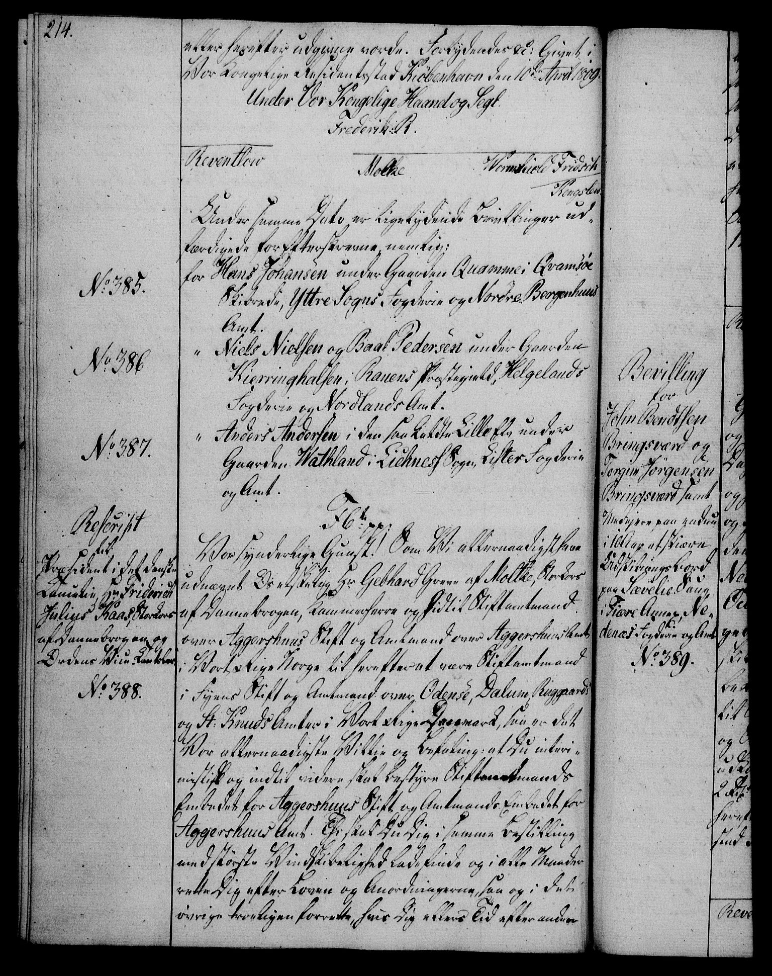 Rentekammeret, Kammerkanselliet, AV/RA-EA-3111/G/Gg/Gga/L0019: Norsk ekspedisjonsprotokoll med register (merket RK 53.19), 1807-1810, p. 214