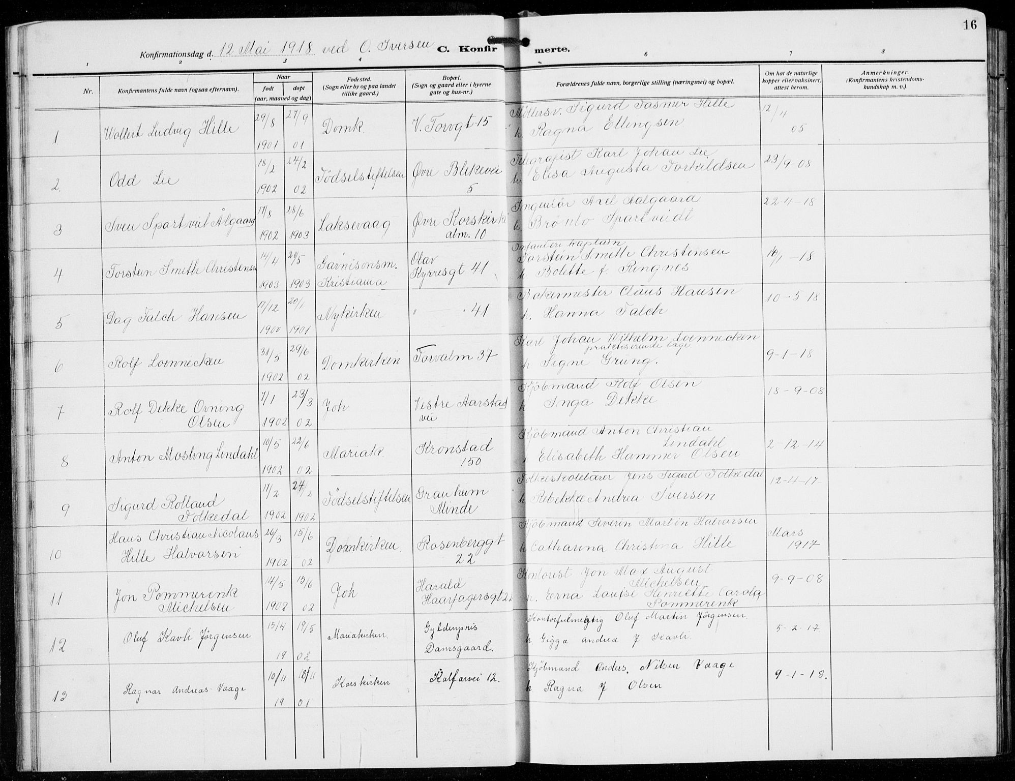 Domkirken sokneprestembete, SAB/A-74801/H/Hab/L0026: Parish register (copy) no. C 6, 1916-1933, p. 16