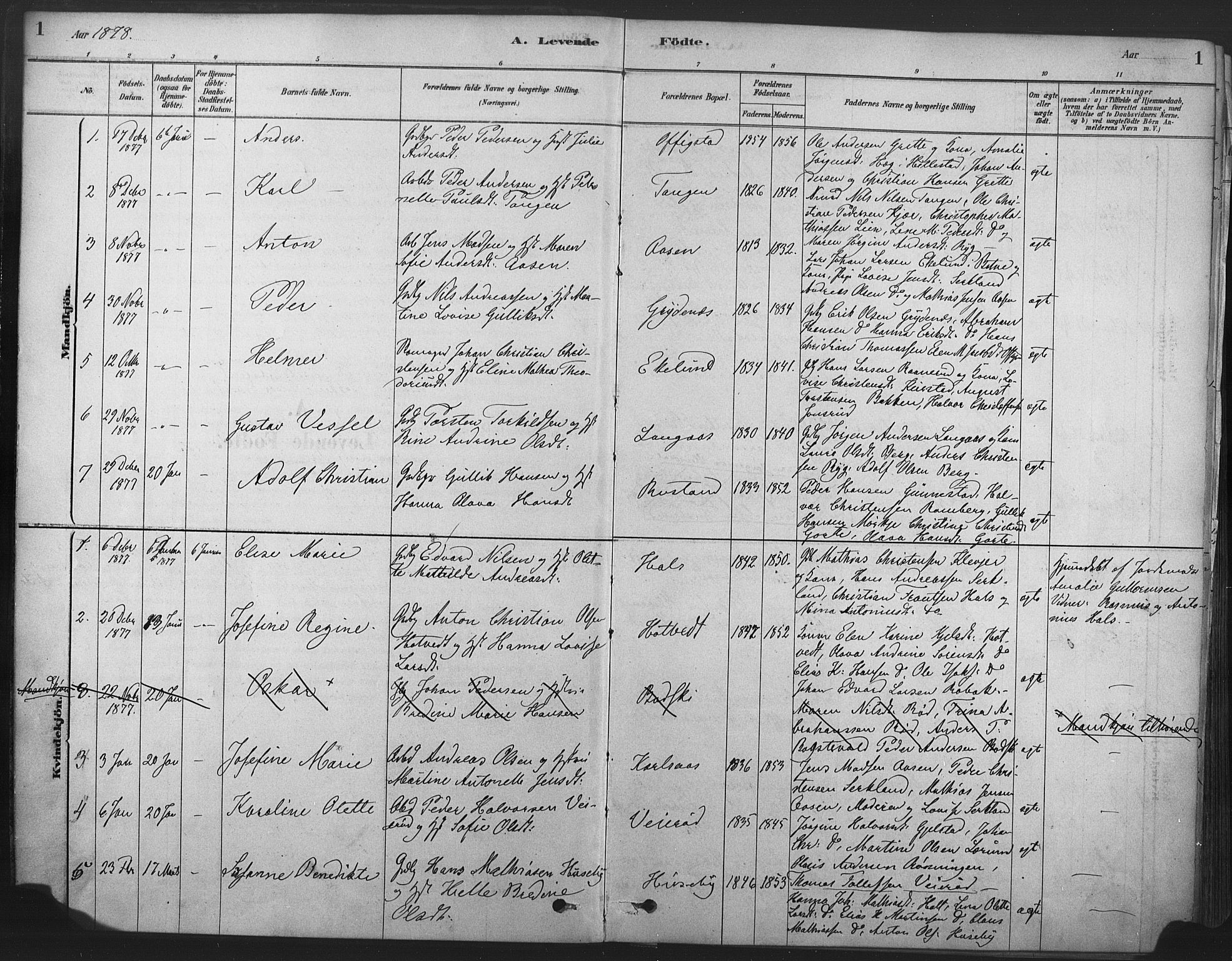 Våle kirkebøker, AV/SAKO-A-334/F/Fa/L0011: Parish register (official) no. I 11, 1878-1906, p. 1