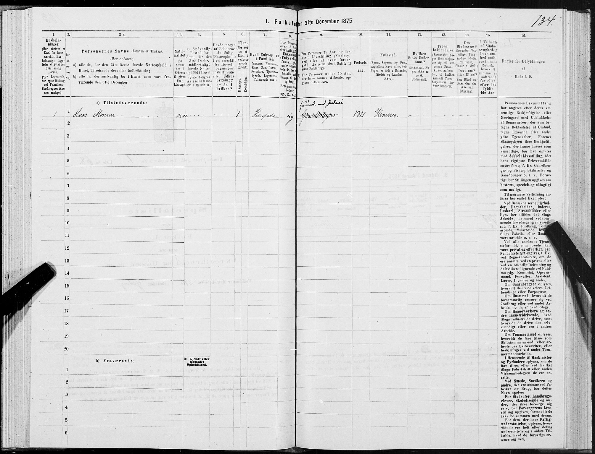 SAT, 1875 census for 1832P Hemnes, 1875, p. 1134