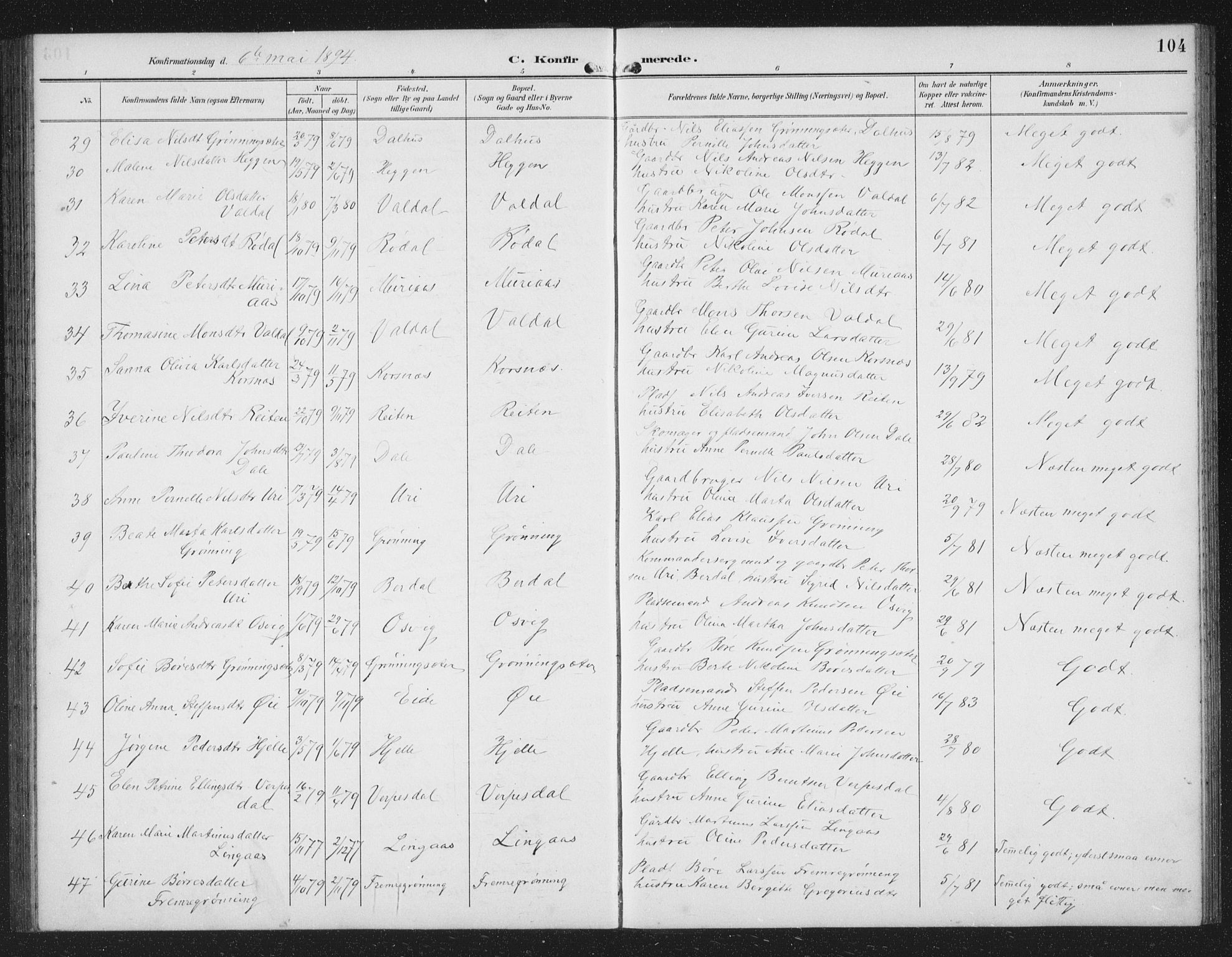 Ministerialprotokoller, klokkerbøker og fødselsregistre - Møre og Romsdal, AV/SAT-A-1454/519/L0264: Parish register (copy) no. 519C05, 1892-1910, p. 104