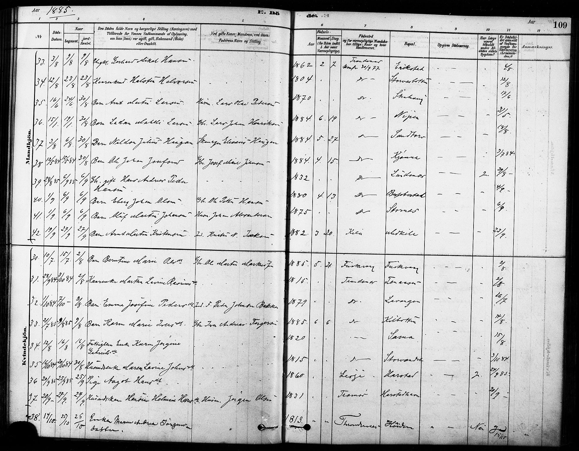 Trondenes sokneprestkontor, SATØ/S-1319/H/Ha/L0015kirke: Parish register (official) no. 15, 1878-1889, p. 109