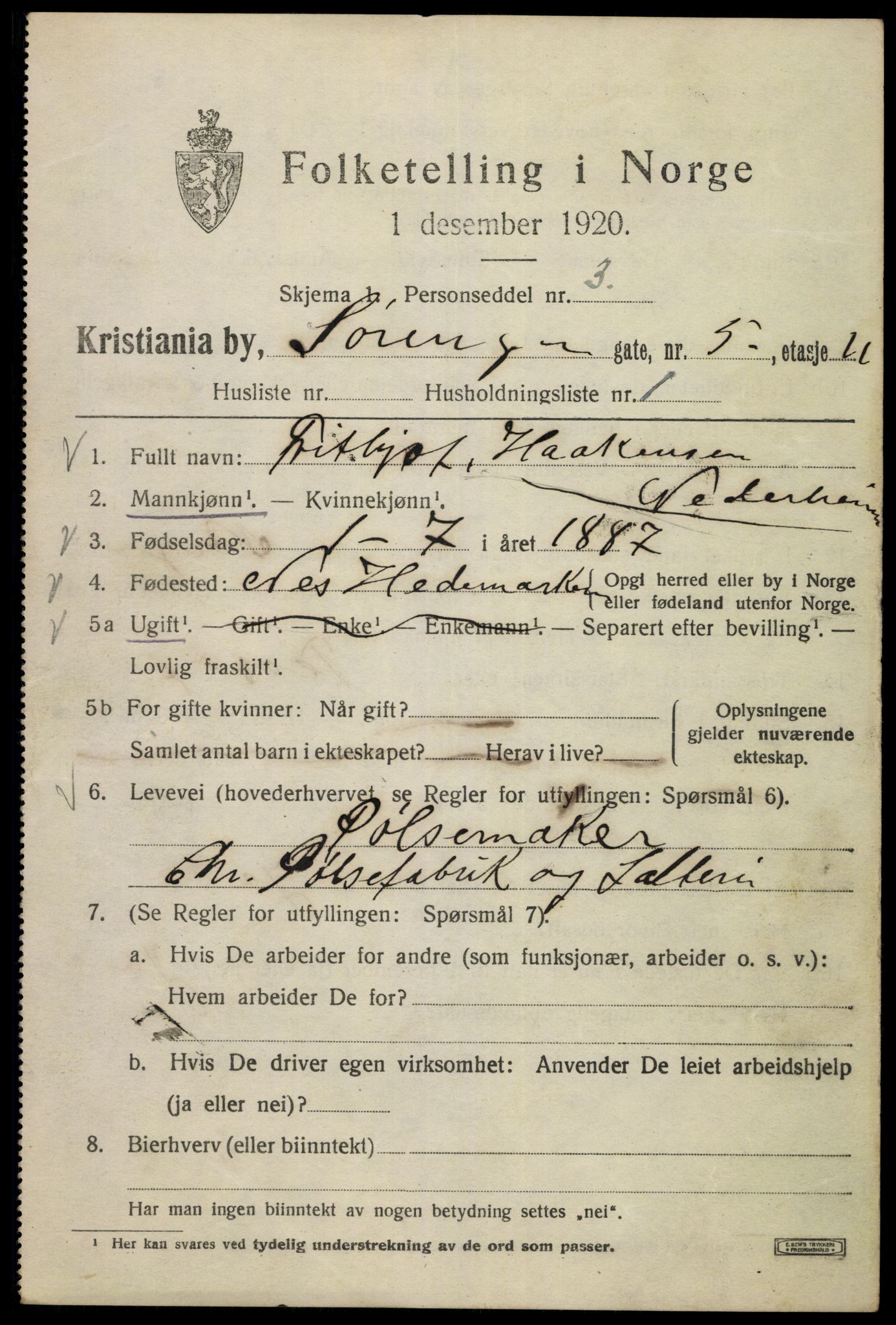 SAO, 1920 census for Kristiania, 1920, p. 562085