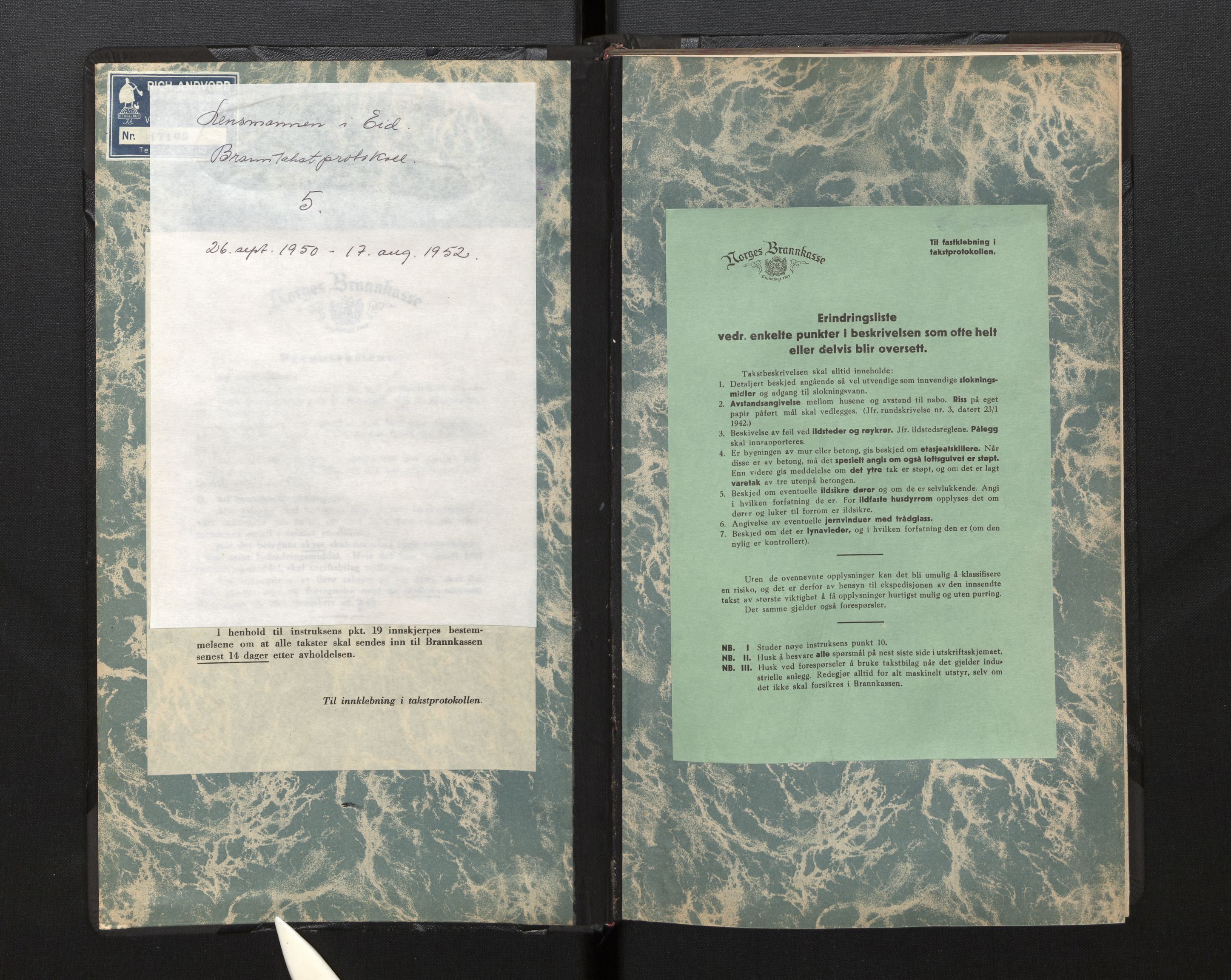 Lensmannen i Eid, SAB/A-27001/0012/L0005: Branntakstprotokoll, 1950-1952