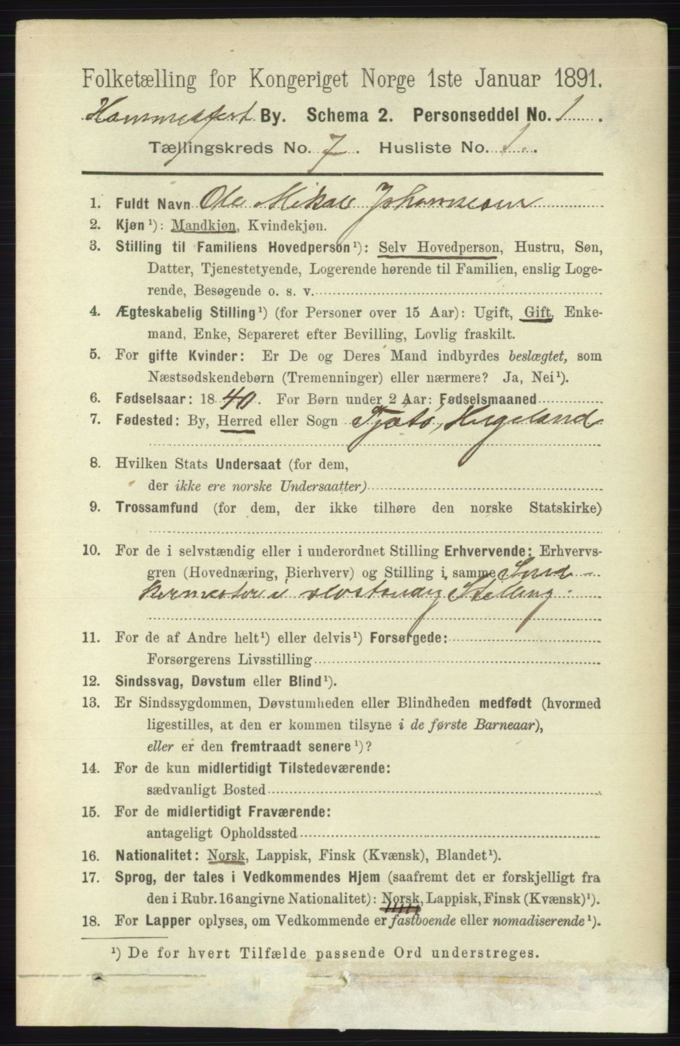 RA, 1891 census for 2001 Hammerfest, 1891, p. 2287