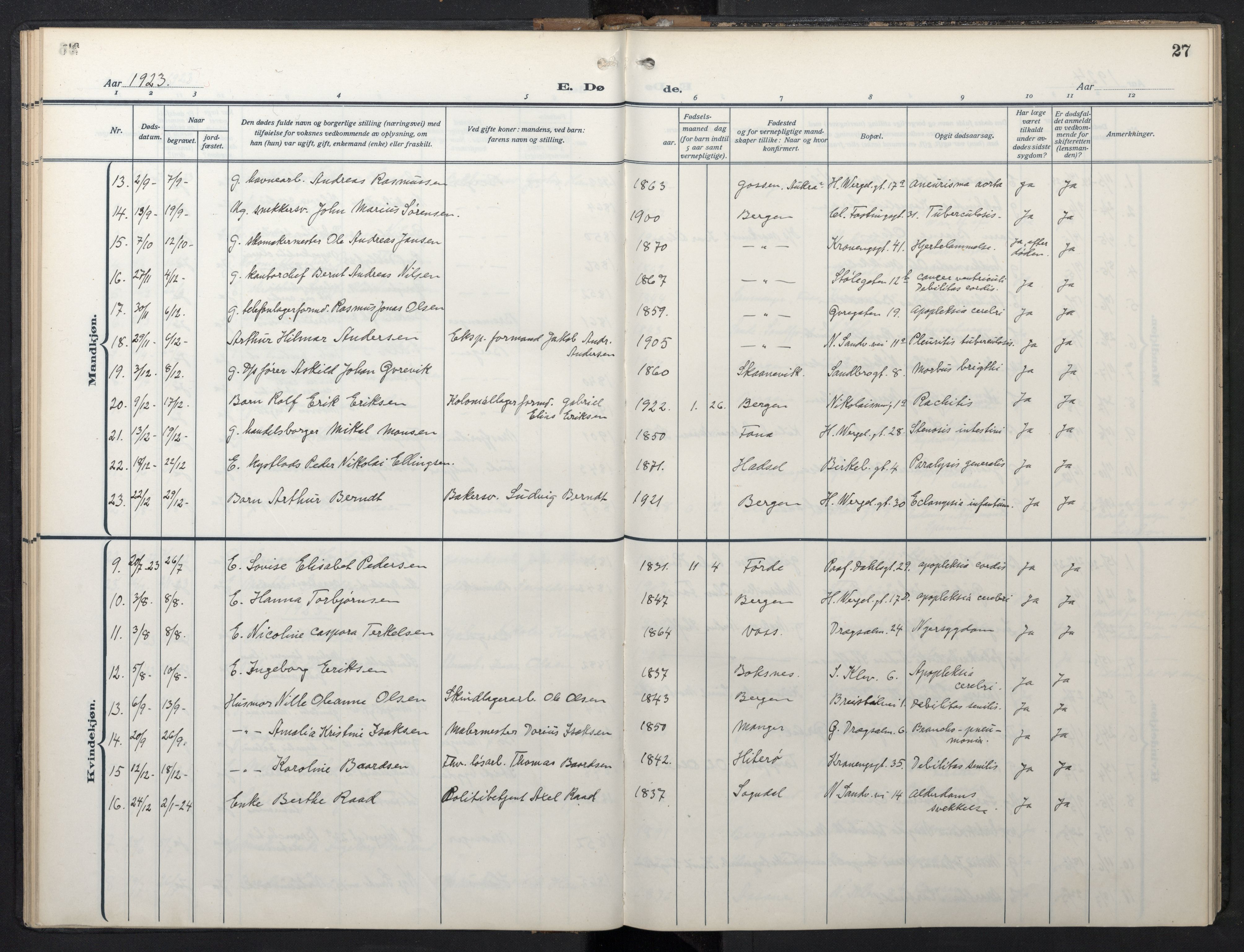 Mariakirken Sokneprestembete, SAB/A-76901/H/Hab/L0013: Parish register (copy) no. A 13, 1914-1953, p. 26b-27a