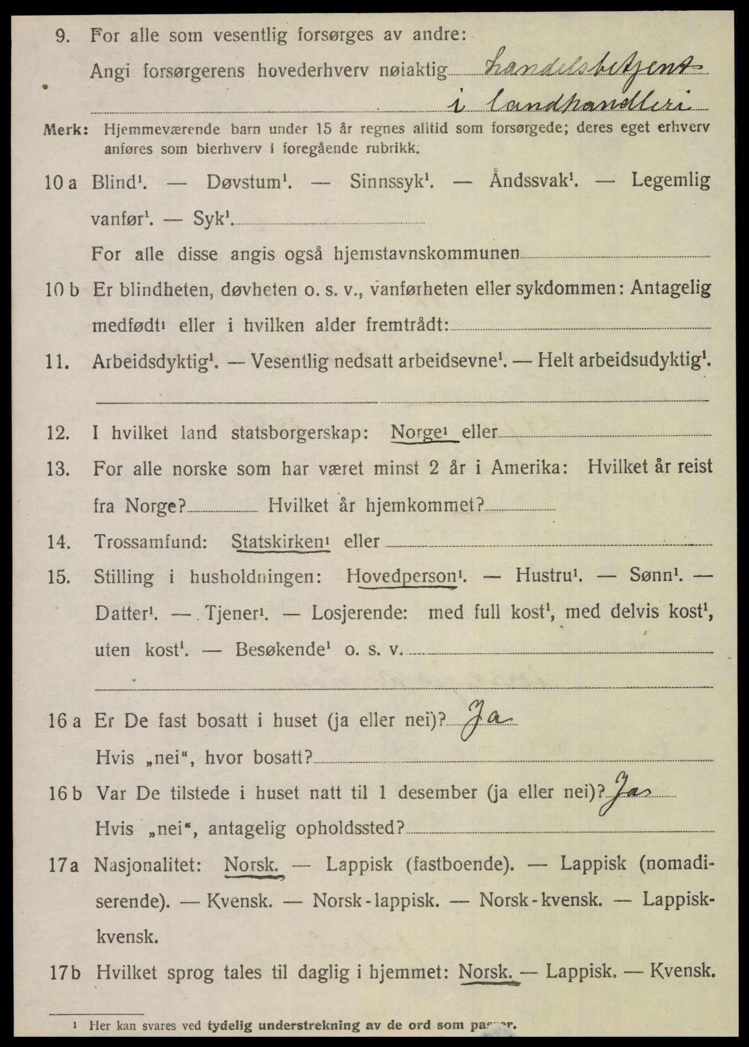 SAT, 1920 census for Nesna, 1920, p. 1726