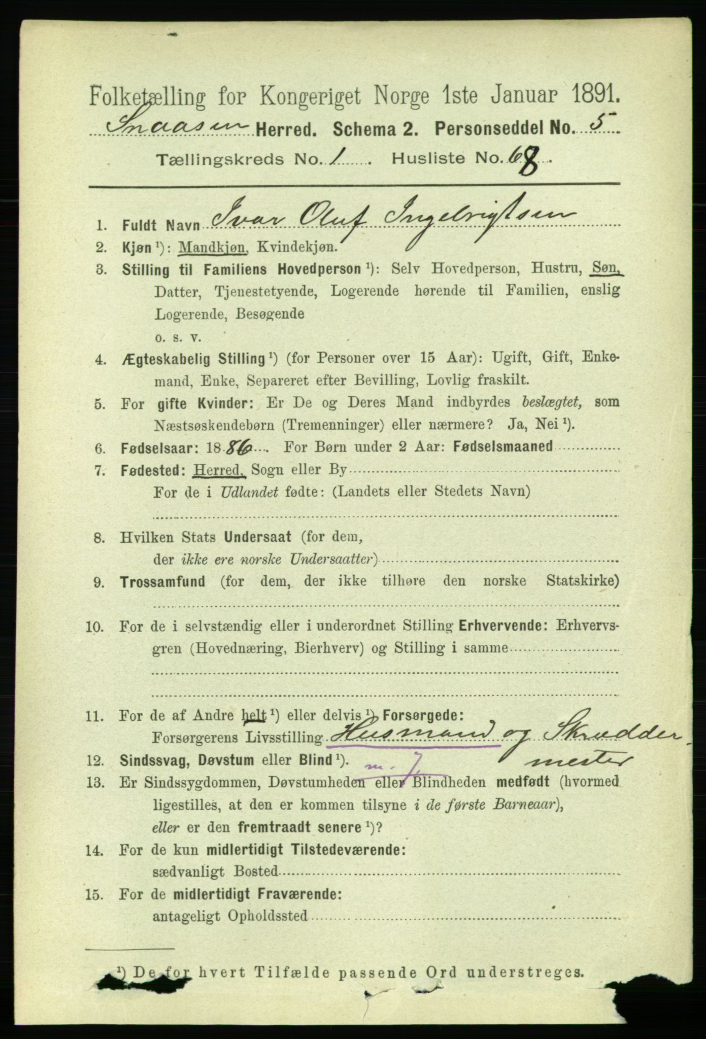 RA, 1891 census for 1736 Snåsa, 1891, p. 432