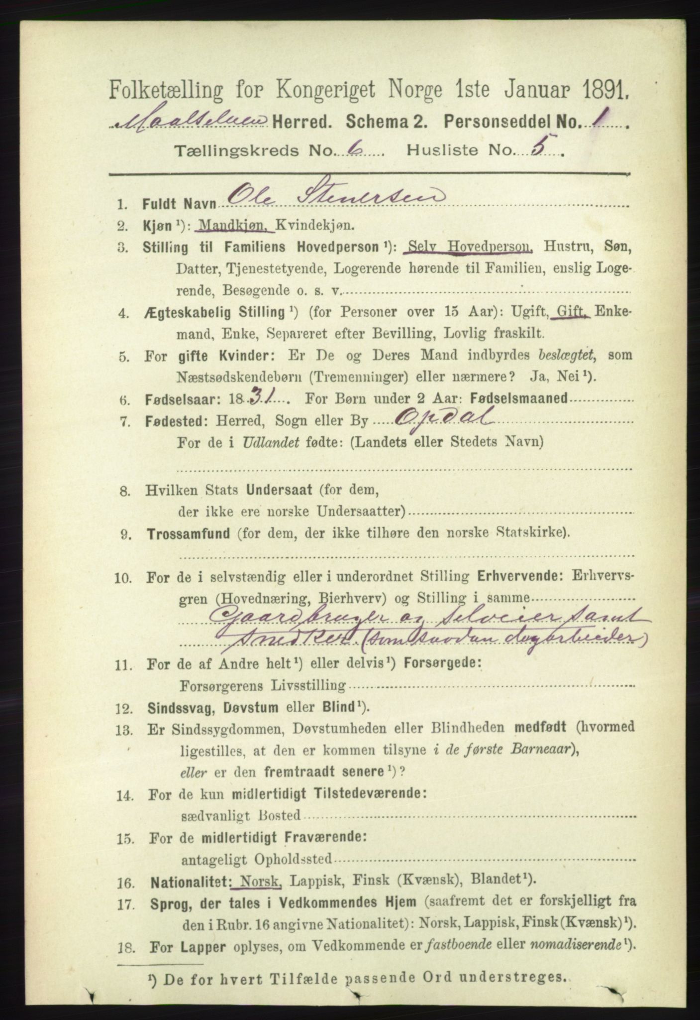 RA, 1891 census for 1924 Målselv, 1891, p. 2069