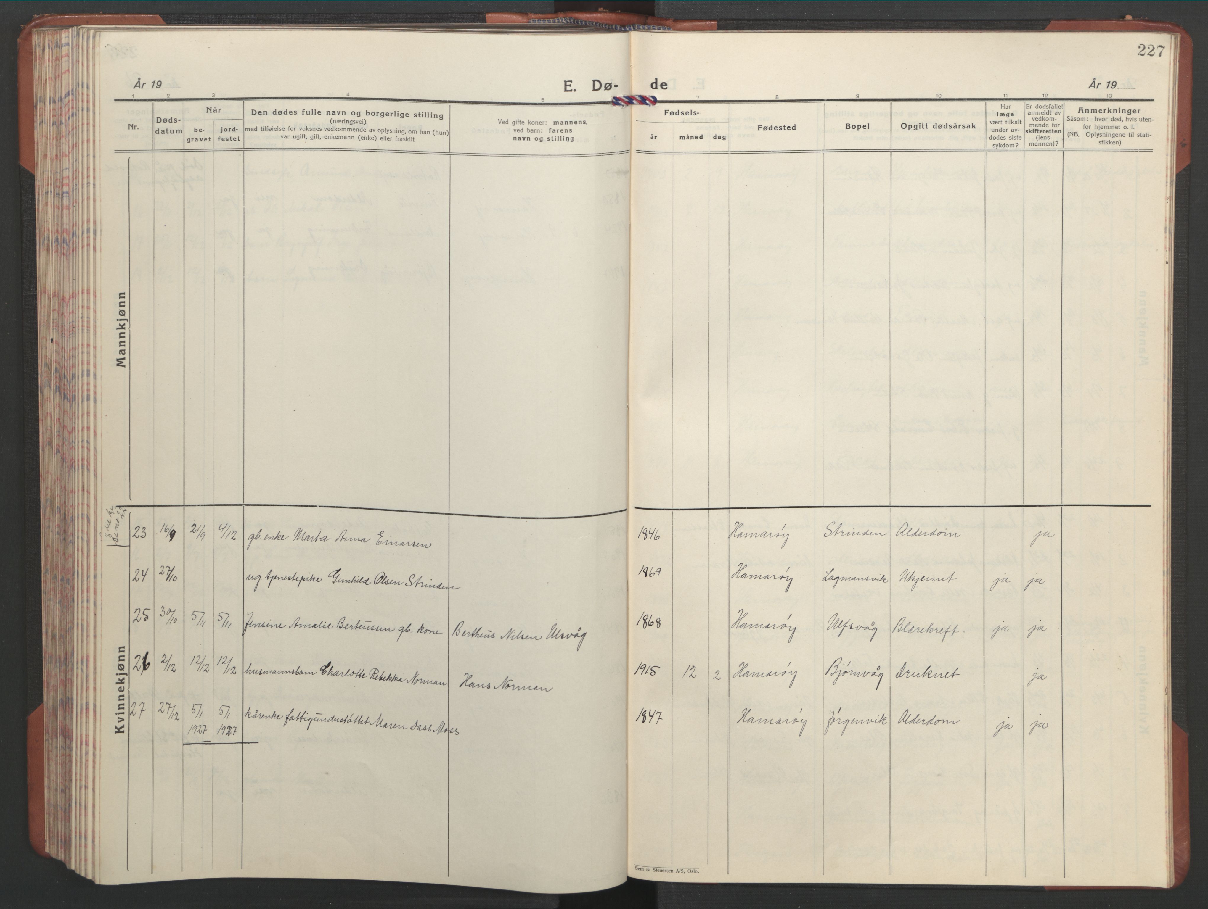 Ministerialprotokoller, klokkerbøker og fødselsregistre - Nordland, AV/SAT-A-1459/859/L0862: Parish register (copy) no. 859C08, 1925-1936, p. 227