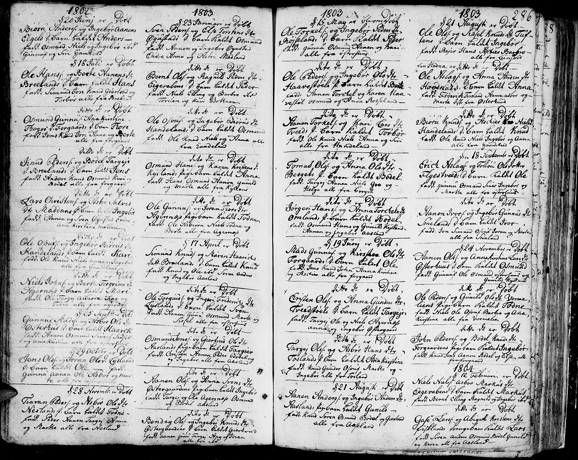 Bjelland sokneprestkontor, SAK/1111-0005/F/Fa/Faa/L0001: Parish register (official) no. A 1 /4, 1793-1815, p. 286