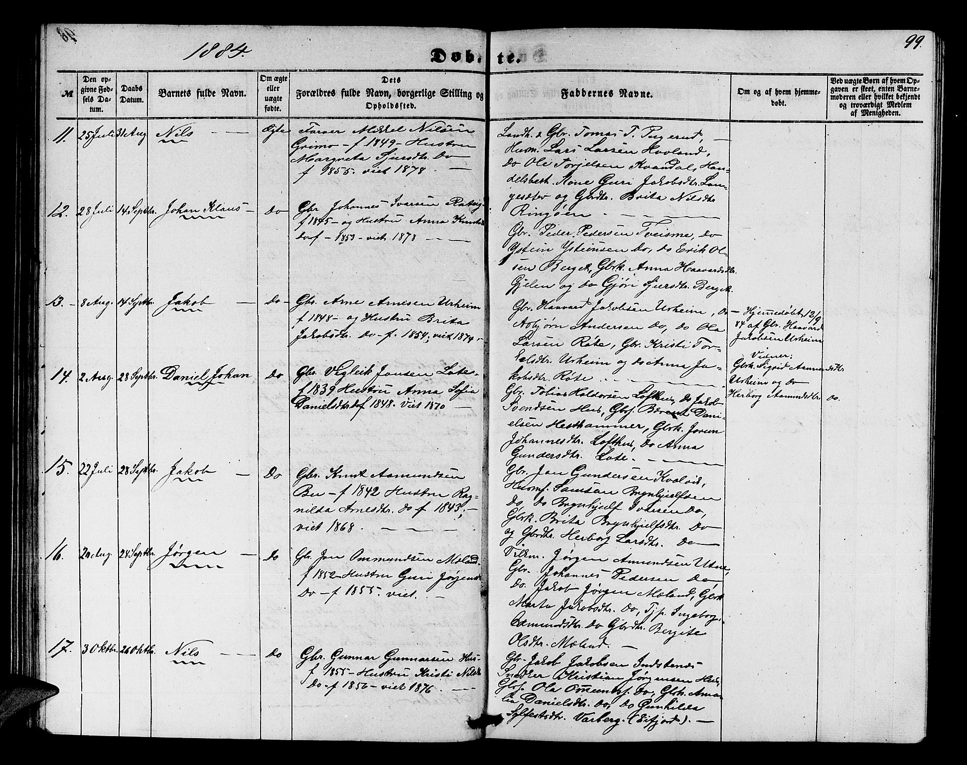 Ullensvang sokneprestembete, SAB/A-78701/H/Hab: Parish register (copy) no. E 6, 1857-1886, p. 99
