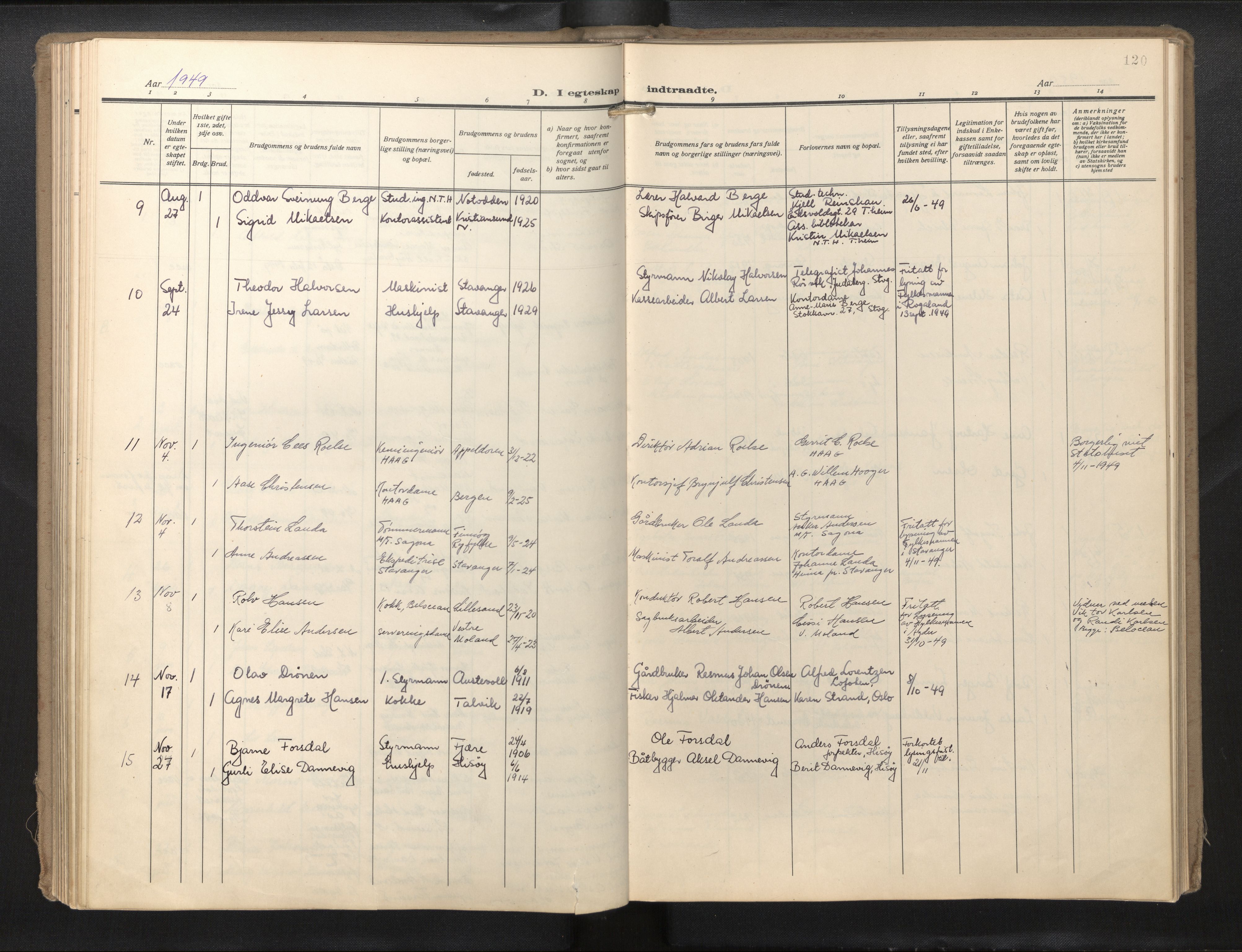 Den norske sjømannsmisjon i utlandet/Hollandske havner (Amsterdam-Rotterdam-Europort), AV/SAB-SAB/PA-0106/H/Ha/Haa/L0004: Parish register (official) no. A 4, 1928-1956, p. 119b-120a