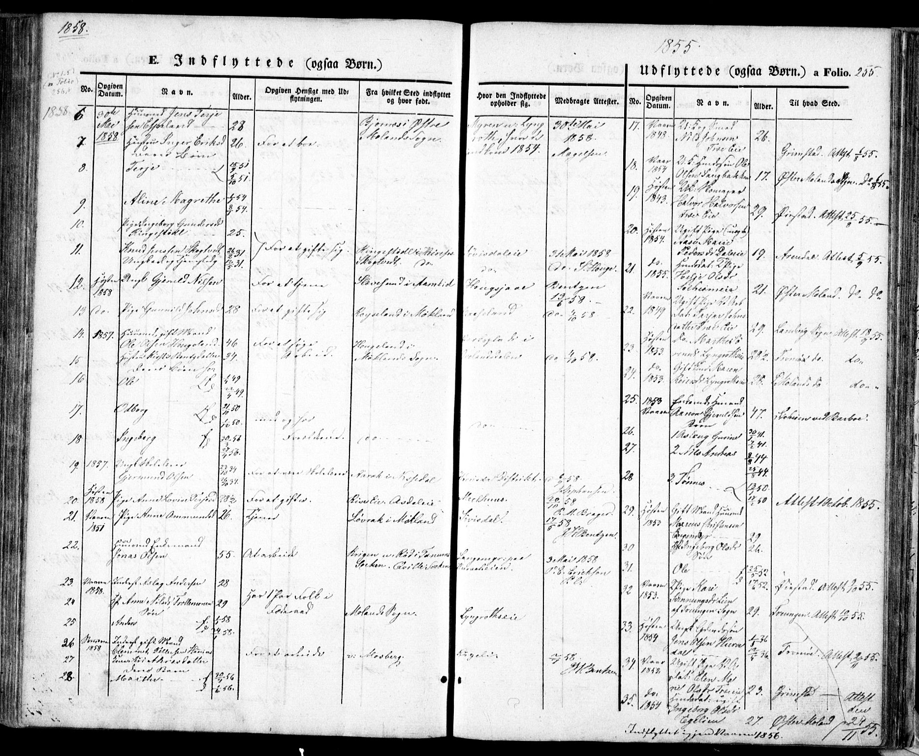 Froland sokneprestkontor, SAK/1111-0013/F/Fa/L0002: Parish register (official) no. A 2, 1845-1863, p. 255