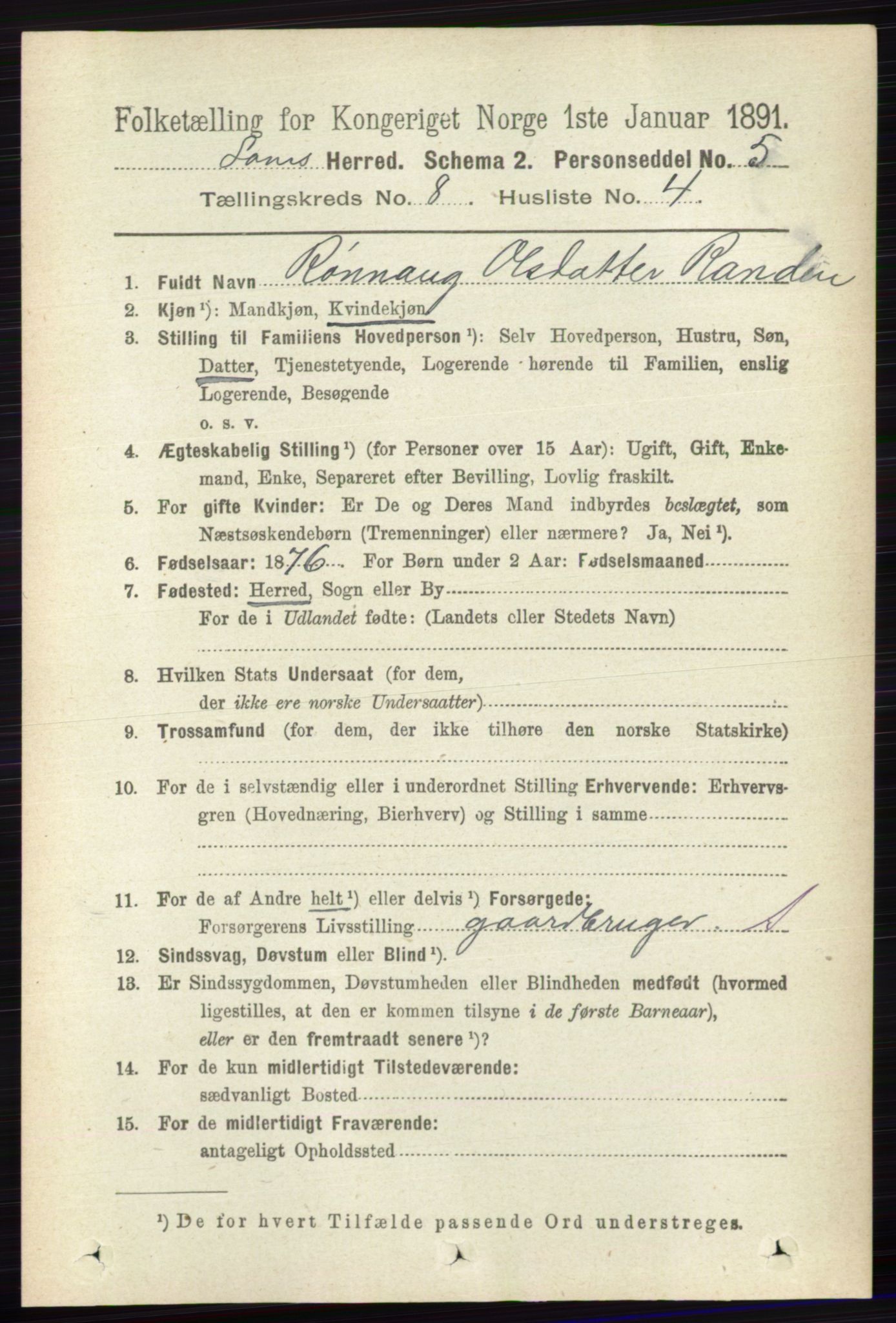 RA, 1891 census for 0514 Lom, 1891, p. 3124