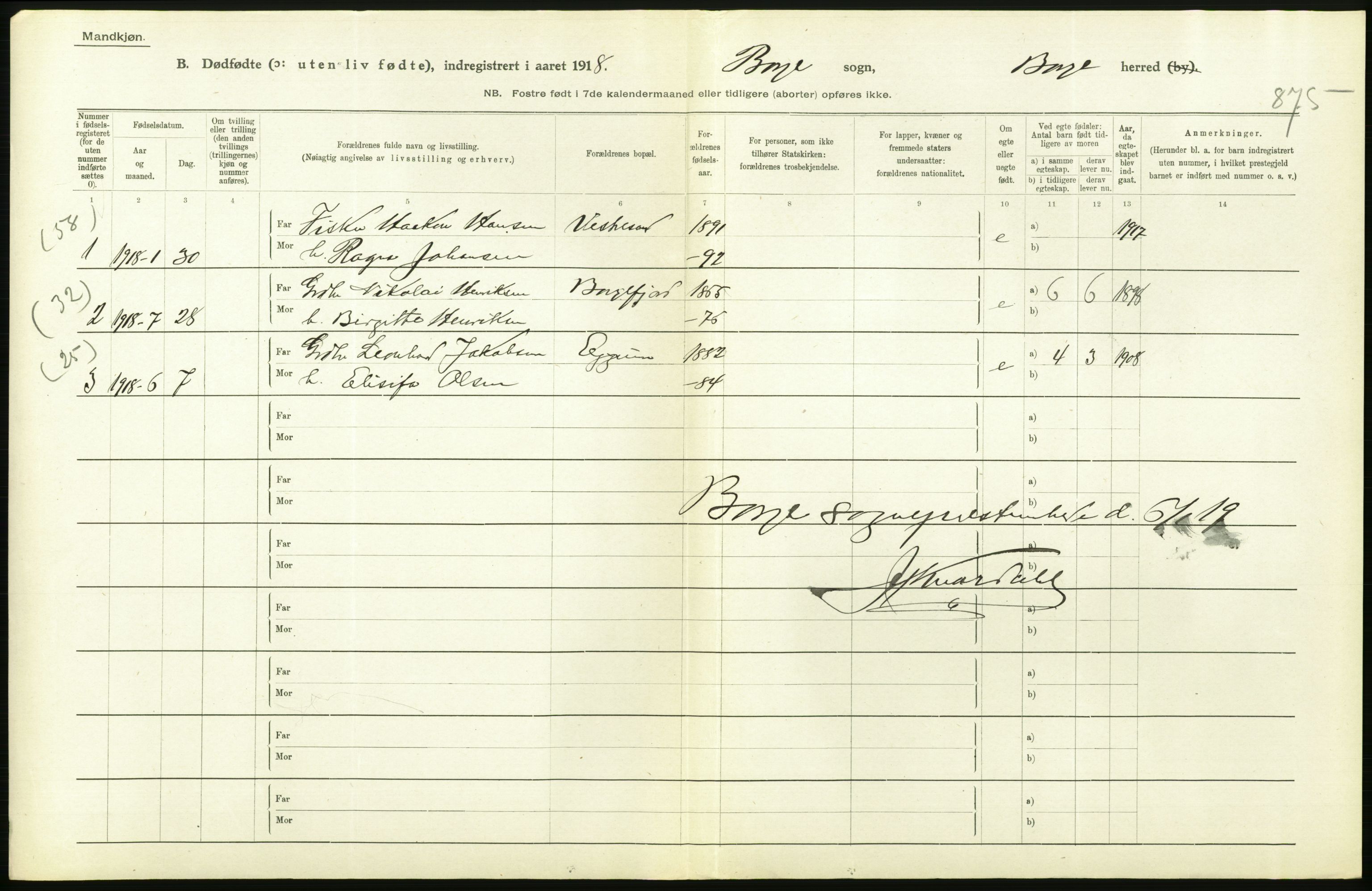 Statistisk sentralbyrå, Sosiodemografiske emner, Befolkning, RA/S-2228/D/Df/Dfb/Dfbh/L0054: Nordland fylke: Gifte, dødfødte. Bygder og byer., 1918, p. 424